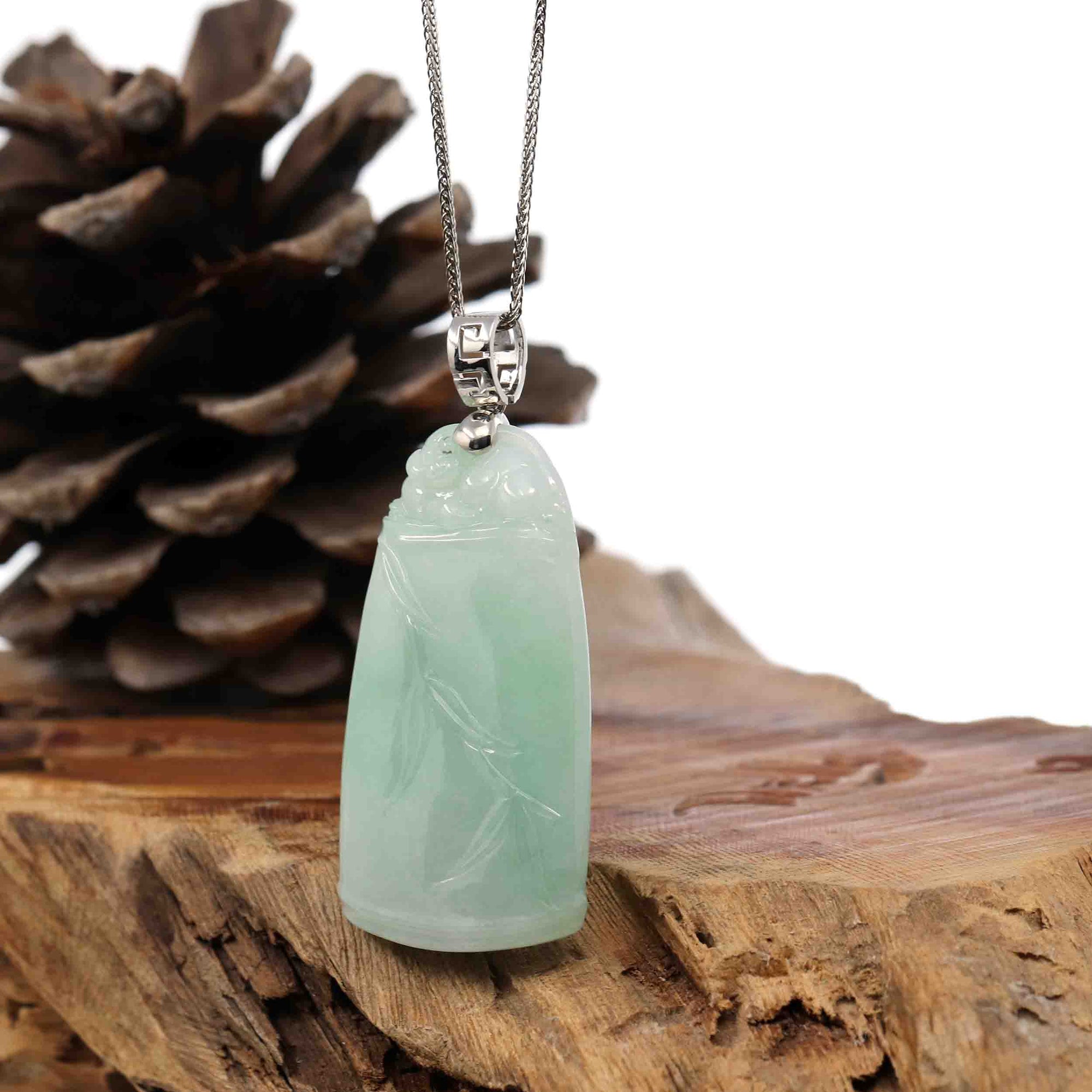 Baikalla Jewelry Jade Pendant Necklace Pendant Only Genuine Burmese green Jadeite Jade Bamboo Pendant Necklace