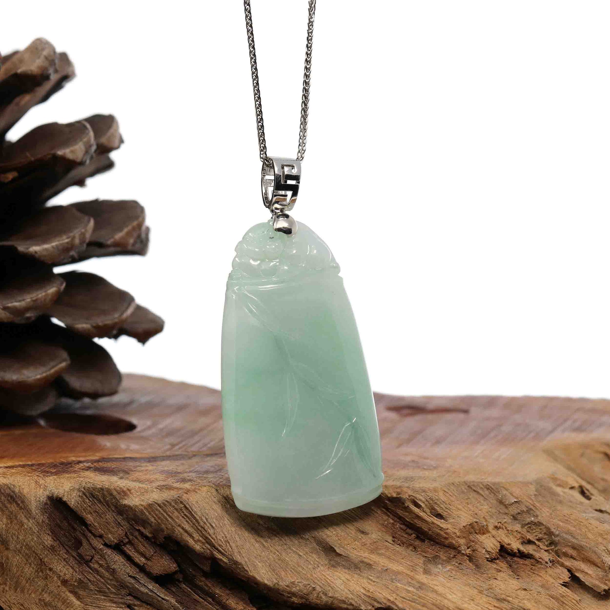 Baikalla Jewelry Jade Pendant Necklace Genuine Burmese green Jadeite Jade Bamboo Pendant Necklace