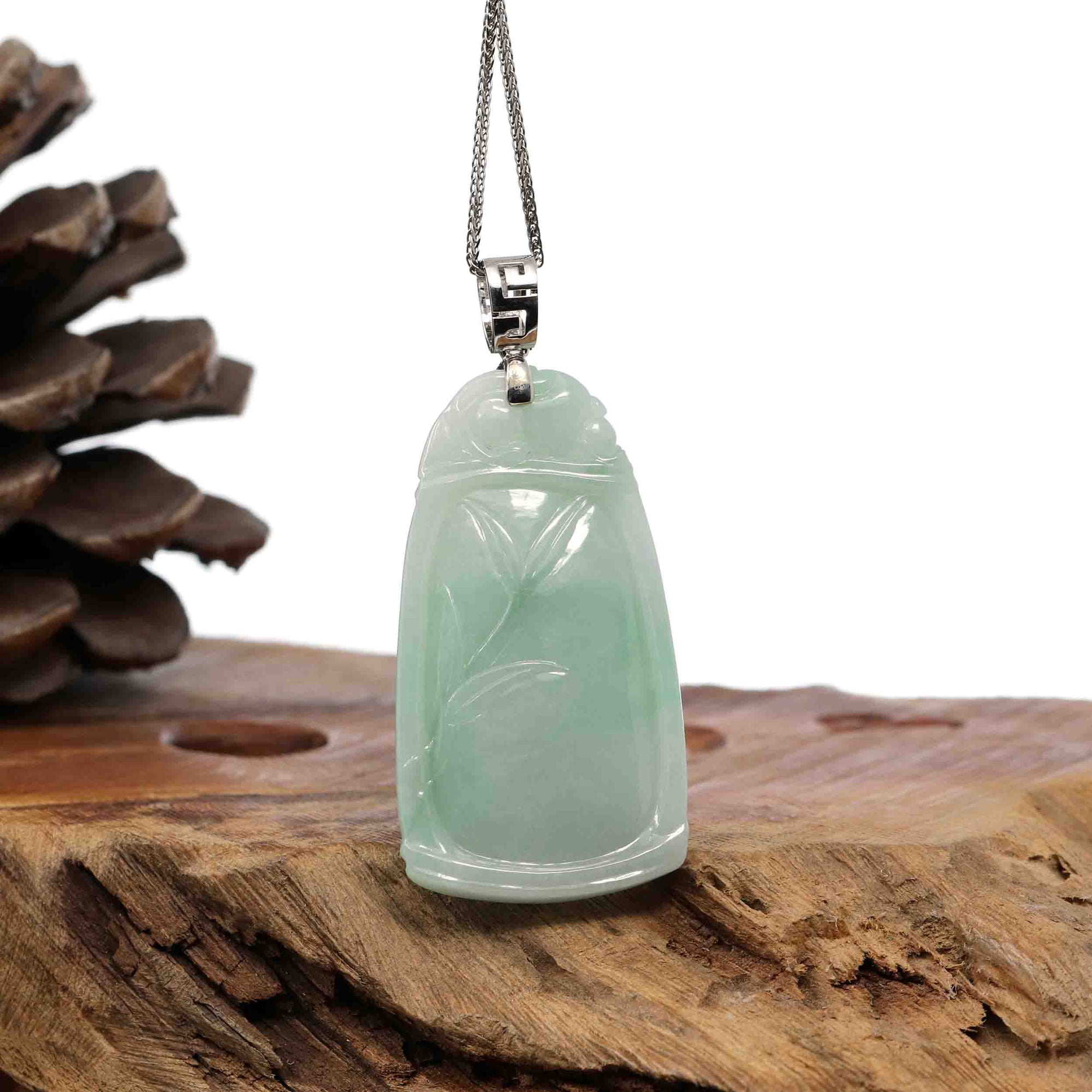 Baikalla Jewelry Jade Pendant Necklace Genuine Burmese green Jadeite Jade Bamboo Pendant Necklace