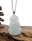 Baikalla Jewelry Jade Guanyin Pendant Necklace Copy of "Goddess of Compassion" 14k Yellow Gold Genuine Burmese Jadeite Jade Guanyin Necklace With Good Luck Design