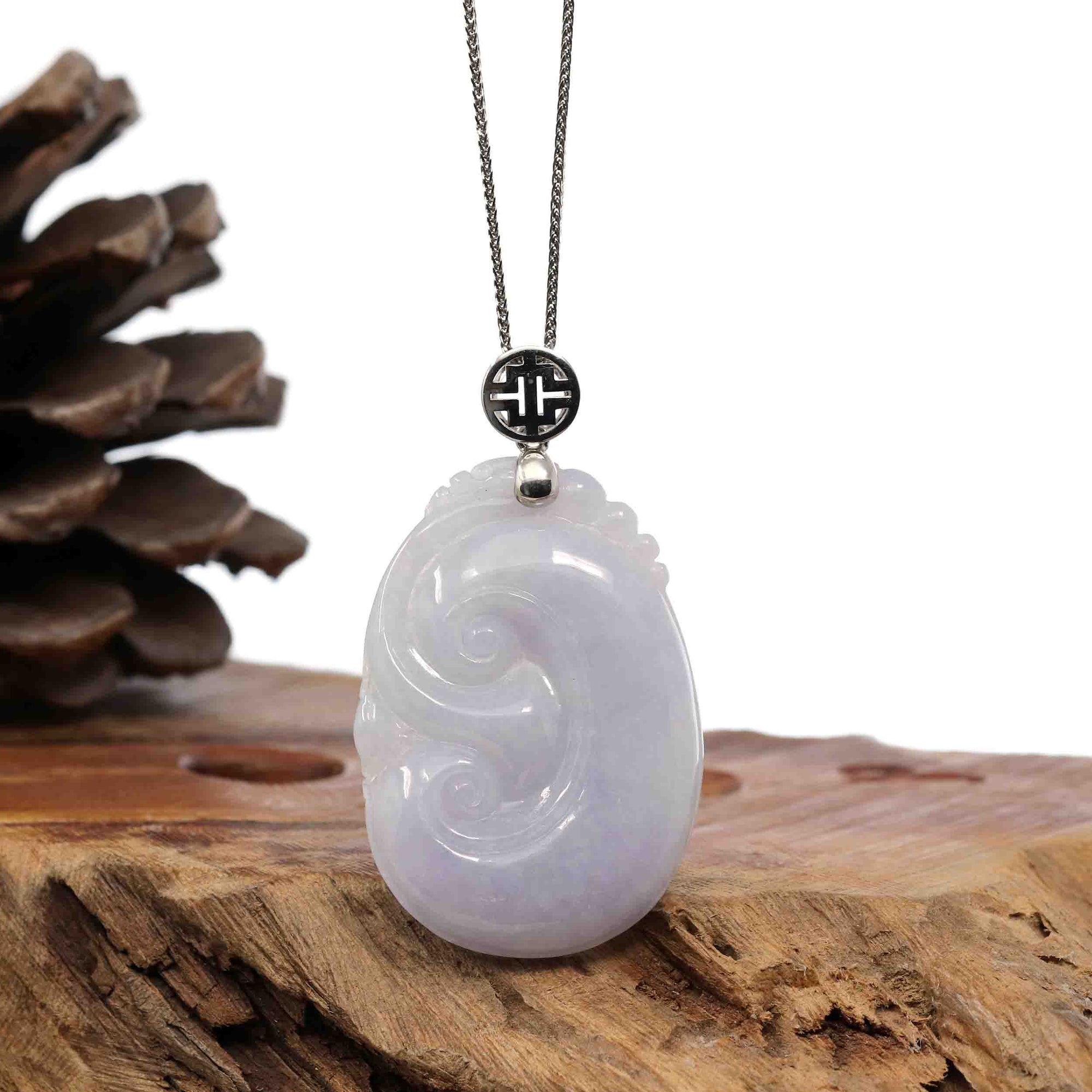 Baikalla Jewelry Jade Guanyin Pendant Necklace Sterling Silver Genuine Lavender Jadeite Jade Ru Yi Pendant Necklace