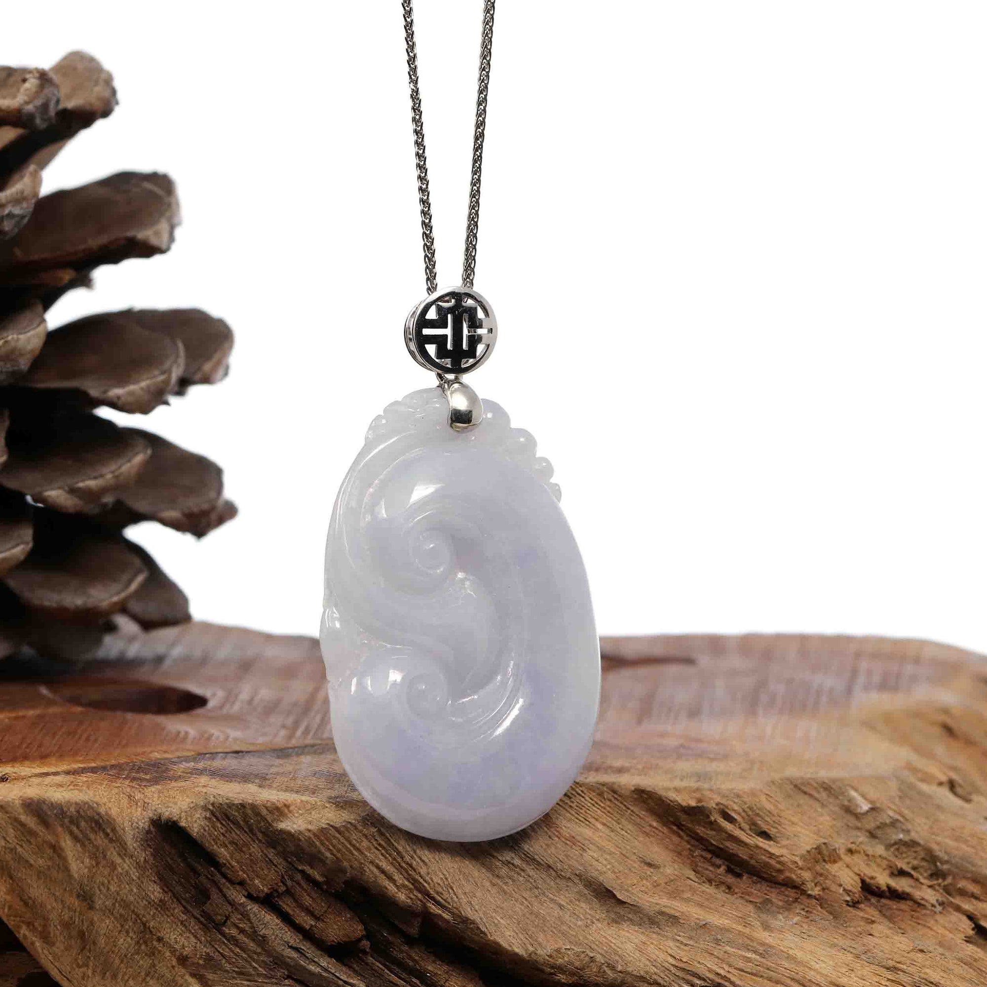 Baikalla Jewelry Jade Guanyin Pendant Necklace Sterling Silver Genuine Lavender Jadeite Jade Ru Yi Pendant Necklace