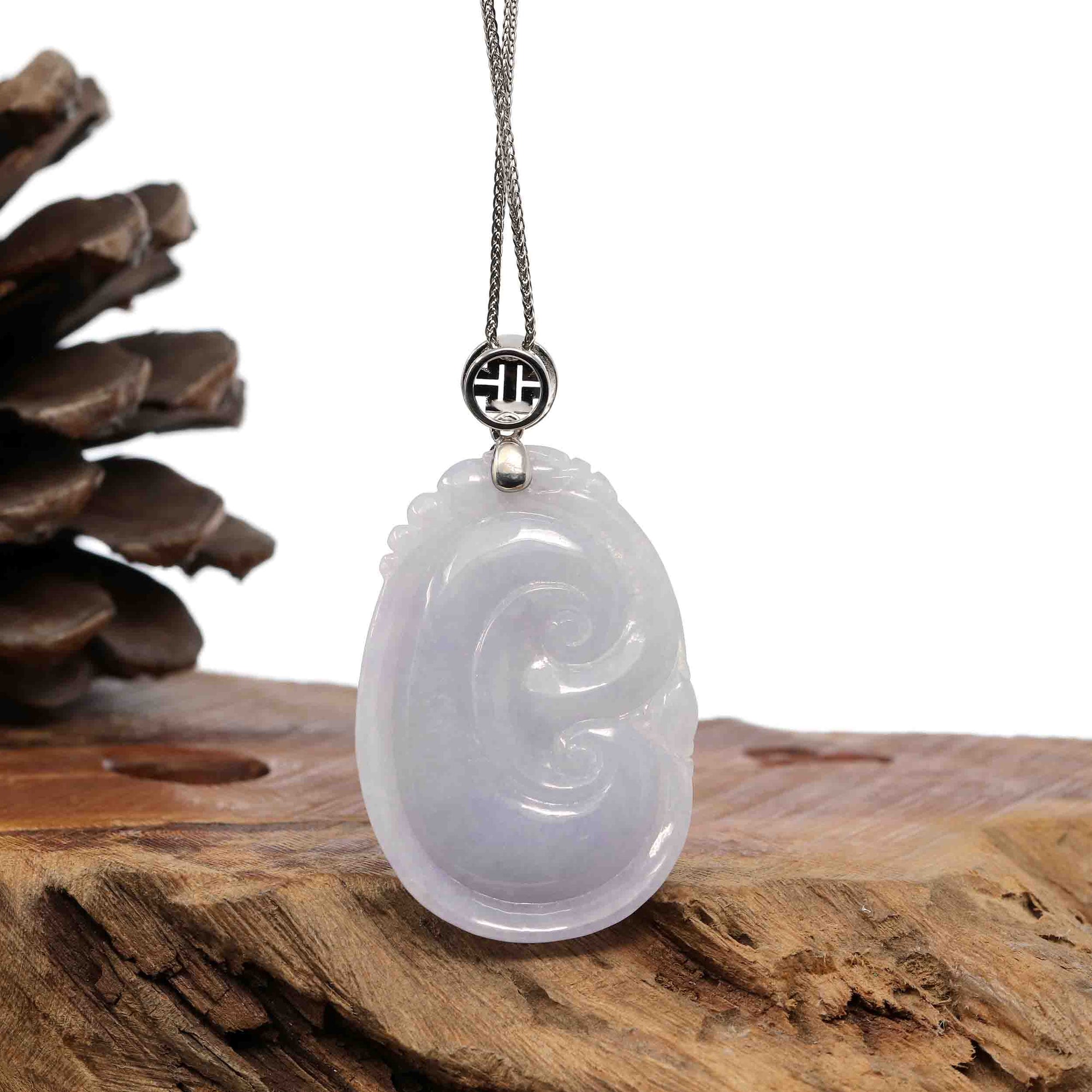 Baikalla Jewelry Jade Guanyin Pendant Necklace Sterling Silver Genuine Lavender Jadeite Jade Ru Yi Pendant Necklace