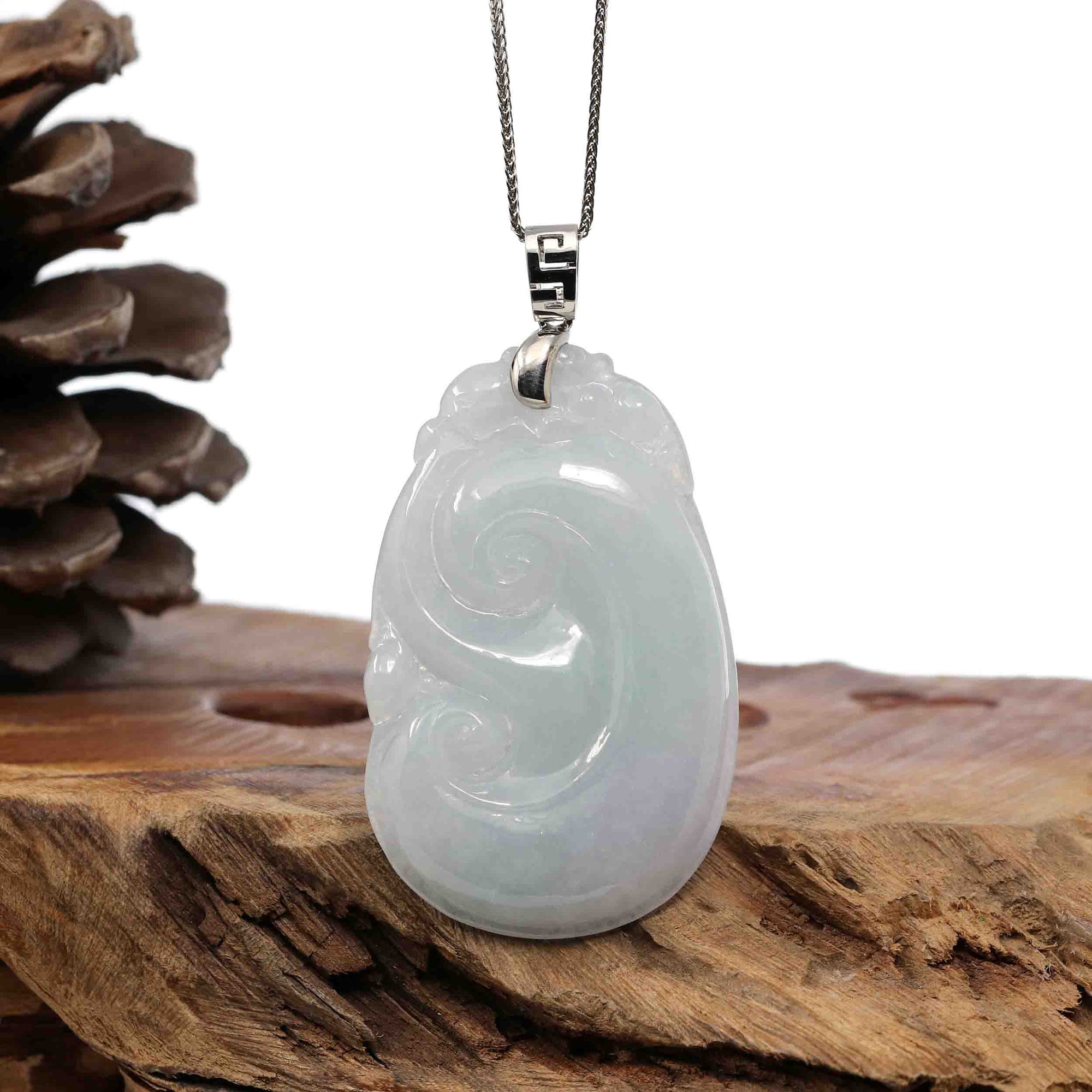 Baikalla Jewelry Jade Guanyin Pendant Necklace Sterling Silver Genuine Lavender Jadeite Jade Ru Yi Pendant Necklace