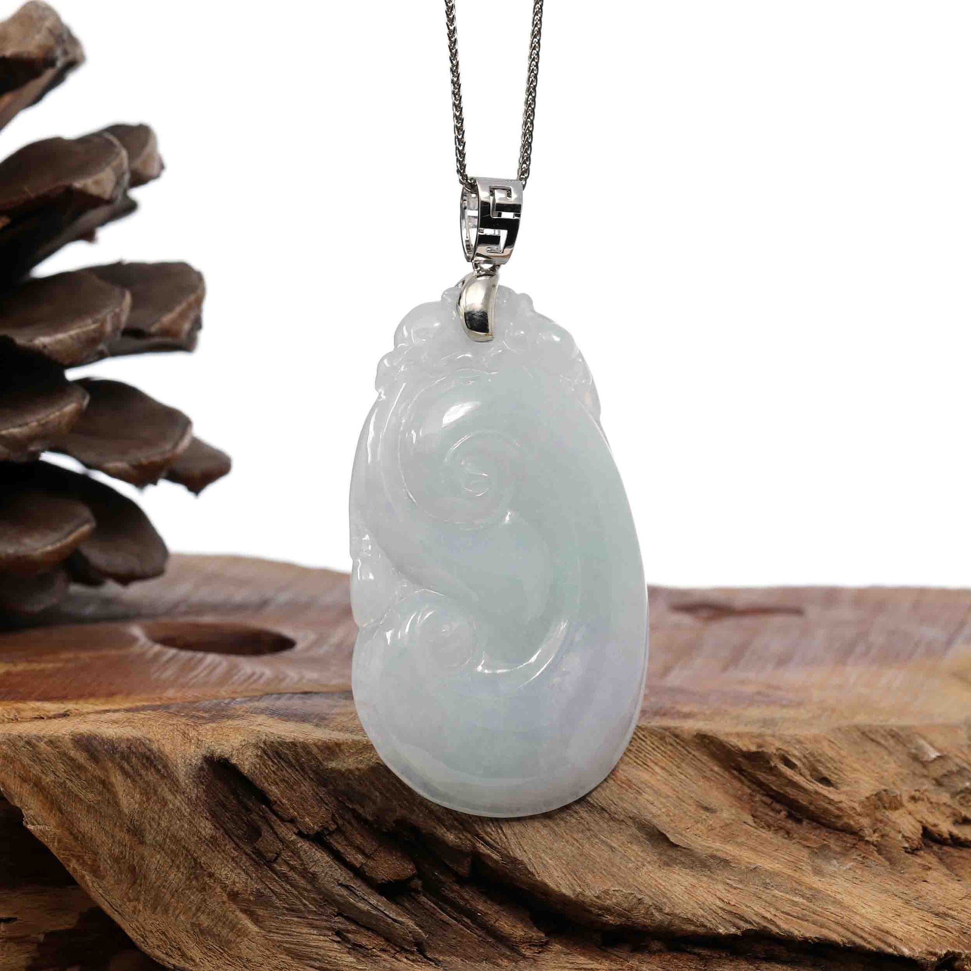 Baikalla Jewelry Jade Guanyin Pendant Necklace Sterling Silver Genuine Lavender Jadeite Jade Ru Yi Pendant Necklace