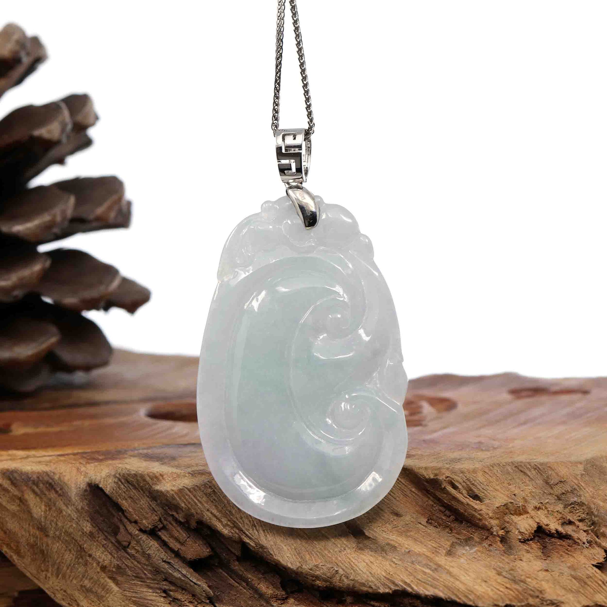 Baikalla Jewelry Jade Guanyin Pendant Necklace Sterling Silver Genuine Lavender Jadeite Jade Ru Yi Pendant Necklace