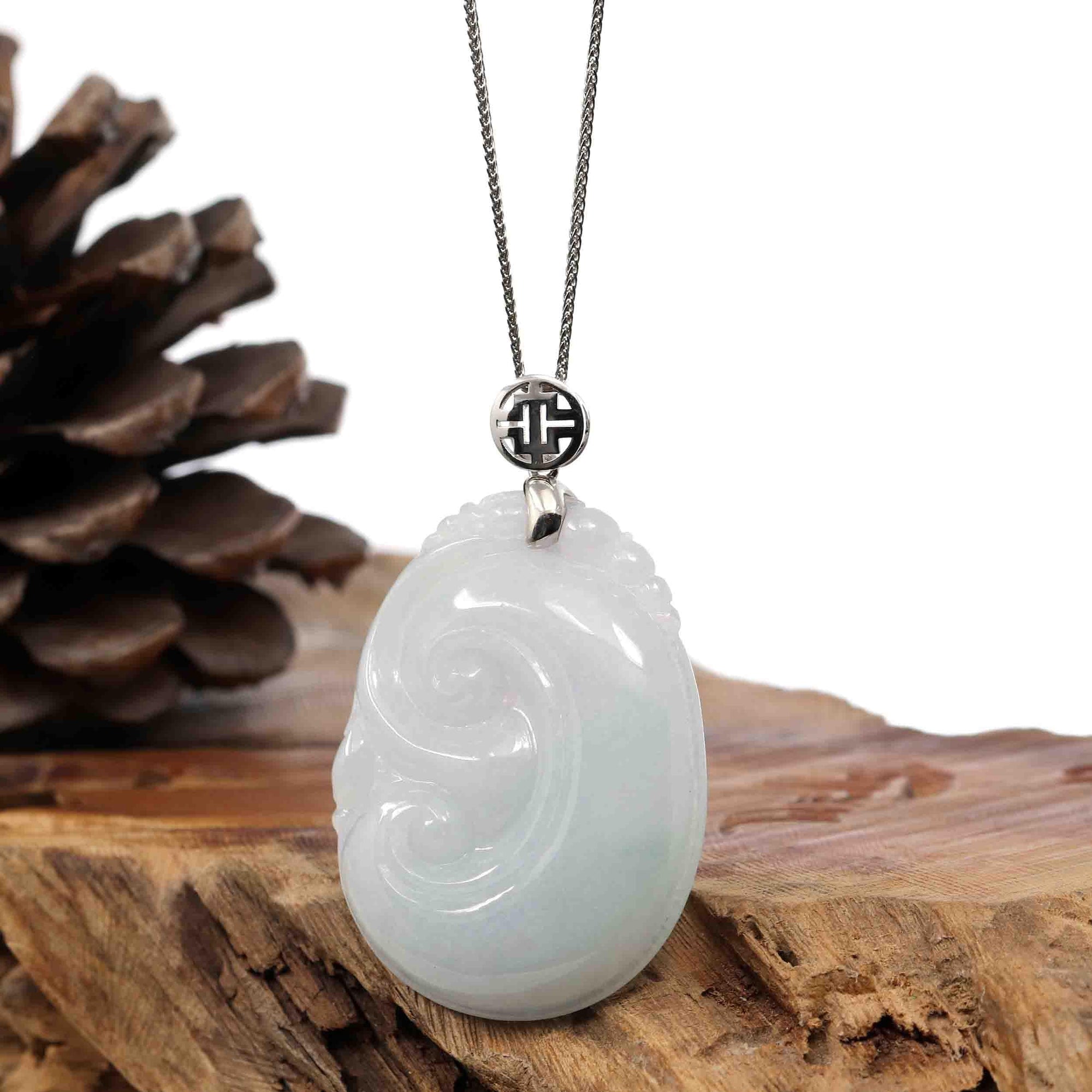 Baikalla Jewelry Jade Guanyin Pendant Necklace Sterling Silver Genuine Lavender Jadeite Jade Ru Yi Pendant Necklace