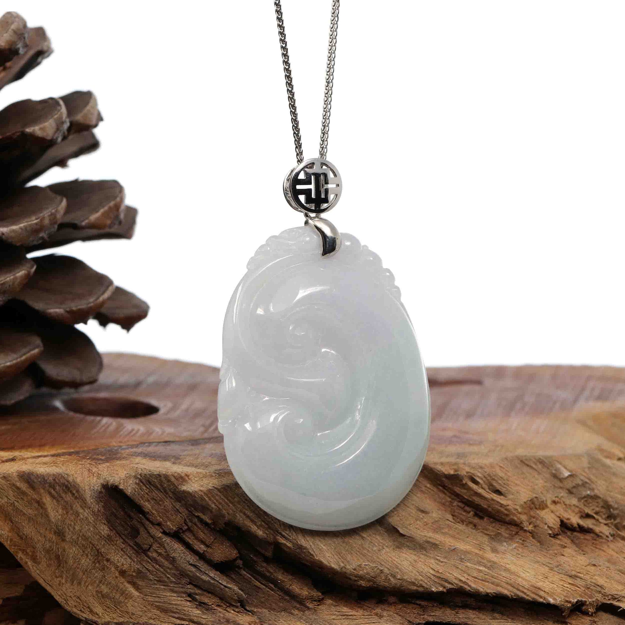 Baikalla Jewelry Jade Guanyin Pendant Necklace Sterling Silver Genuine Lavender Jadeite Jade Ru Yi Pendant Necklace