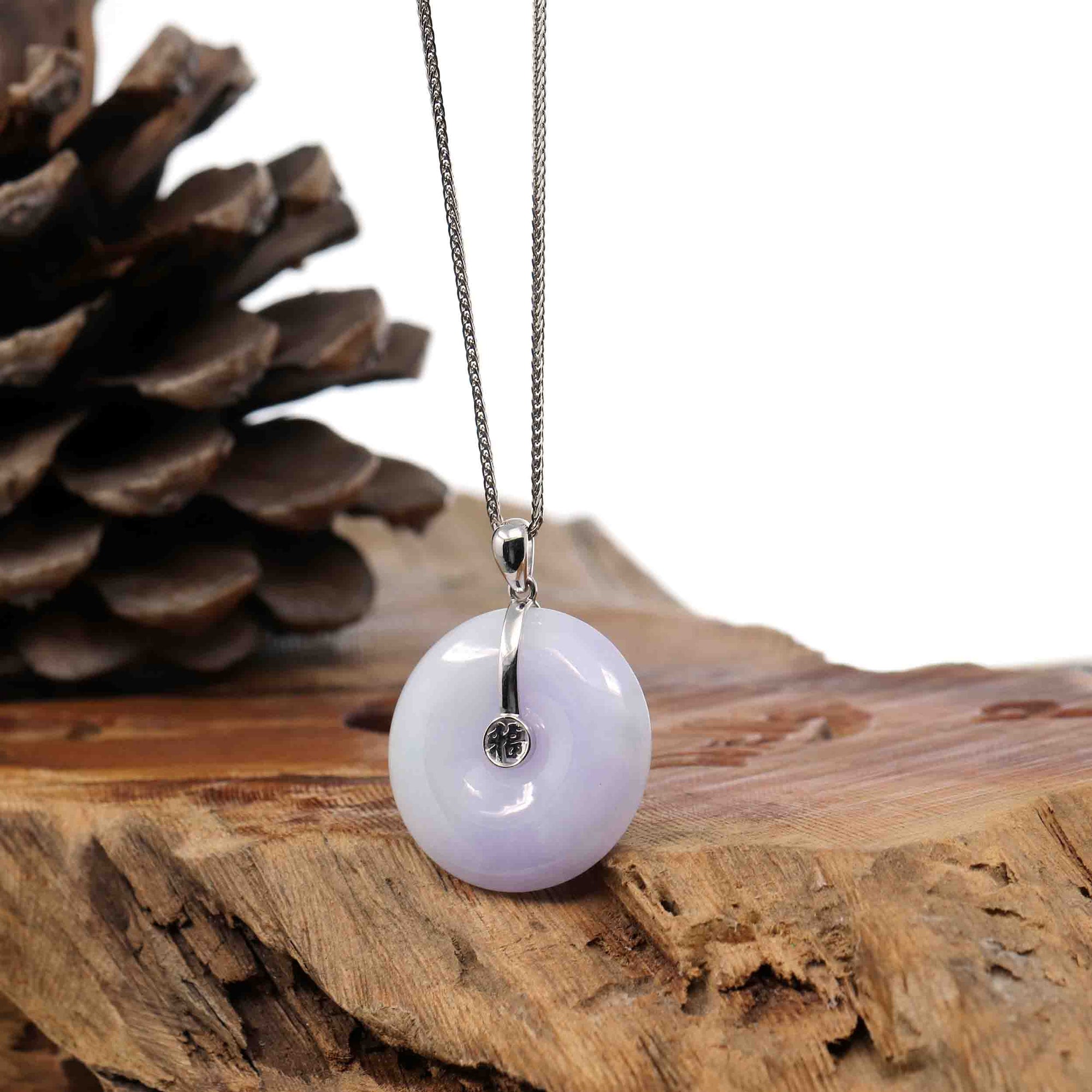 Baikalla Jewelry Gold Jadeite Jade Pendant Necklace Pendant Only "Good Luck Button" Lavender Jadeite Jade Lucky KouKou Pendant With 14K White Gold Bail