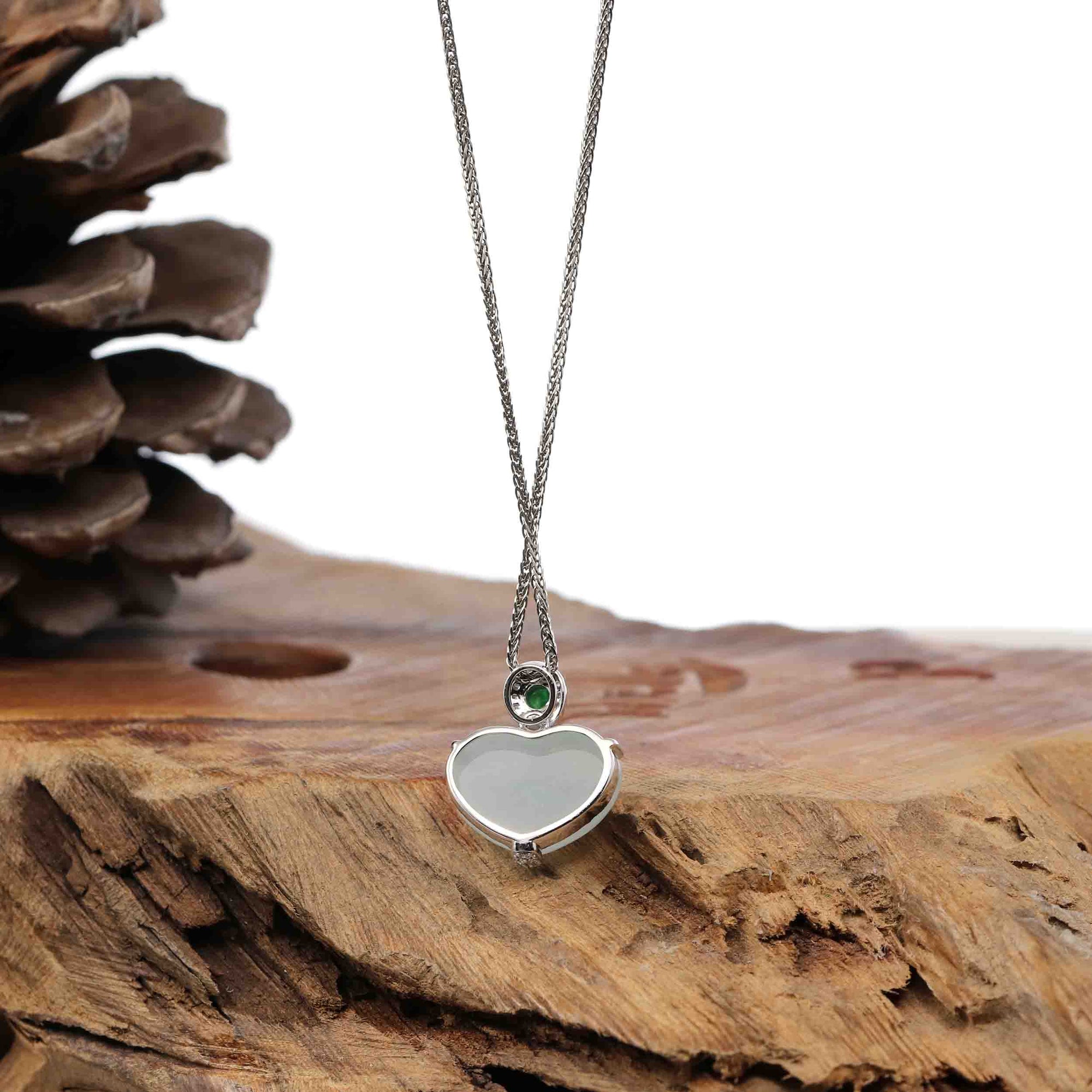 Baikalla Jewelry 18k Gold Jadeite Necklace Baikalla 14K Gold Genuine Burmese Jadeite Jade Heart Pendant with Diamonds