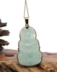 Baikalla Jewelry Jade Guanyin Pendant Necklace "Goddess of Compassion" 18k Yellow Gold Genuine Burmese Jadeite Jade Guanyin Necklace