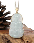 Baikalla Jewelry Jade Guanyin Pendant Necklace "Goddess of Compassion" 14k Yellow Gold Genuine Burmese Jadeite Jade Guanyin Necklace