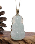 Baikalla Jewelry Jade Guanyin Pendant Necklace "Goddess of Compassion" 14k Yellow Gold Genuine Burmese Jadeite Jade Guanyin Necklace