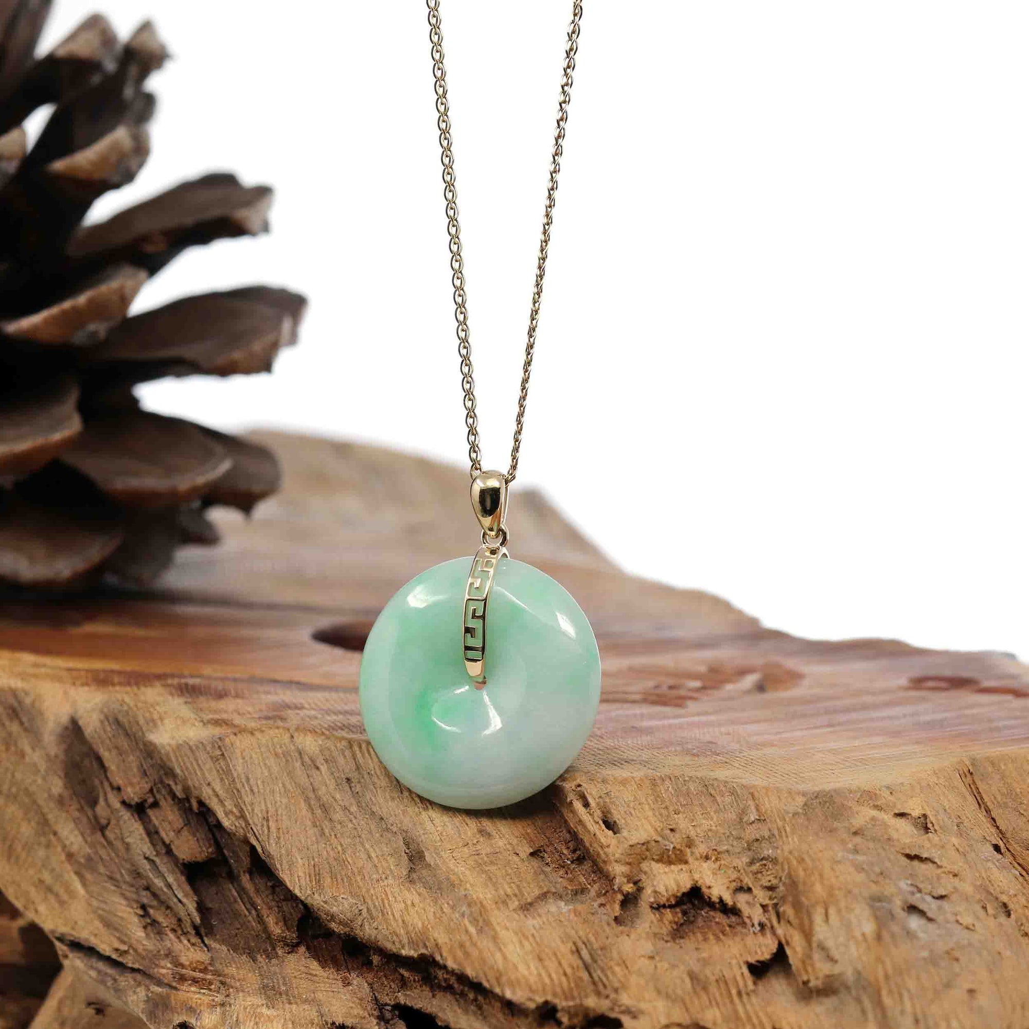 Baikalla Jewelry Gold Jadeite Jade Pendant Necklace Pendant Only &quot;Good Luck Button&quot; Lavender Jadeite Jade Lucky KouKou Pendant With 14K Yellow Gold Bail