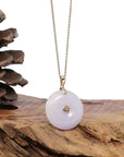 Baikalla Jewelry Gold Jadeite Jade Pendant Necklace "Good Luck Button" Lavender Jadeite Jade Lucky KouKou Pendant With 14K Yellow Gold Bail