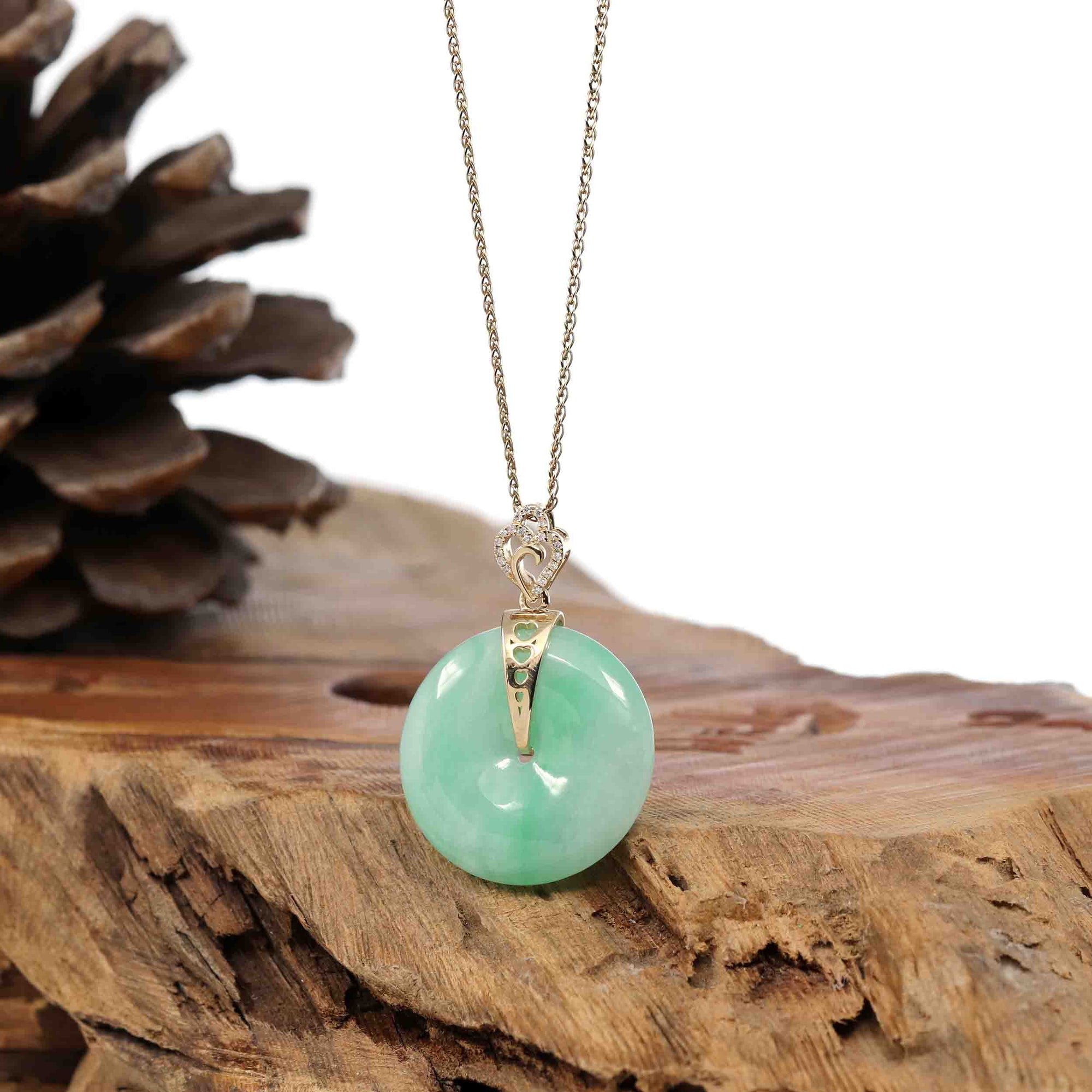 Baikalla Jewelry Gold Jadeite Jade Pendant Necklace Pendant Only 14K Yellow Gold "Good Luck Button" Necklace Green Jadeite Jade Lucky KouKou Pendant Necklace