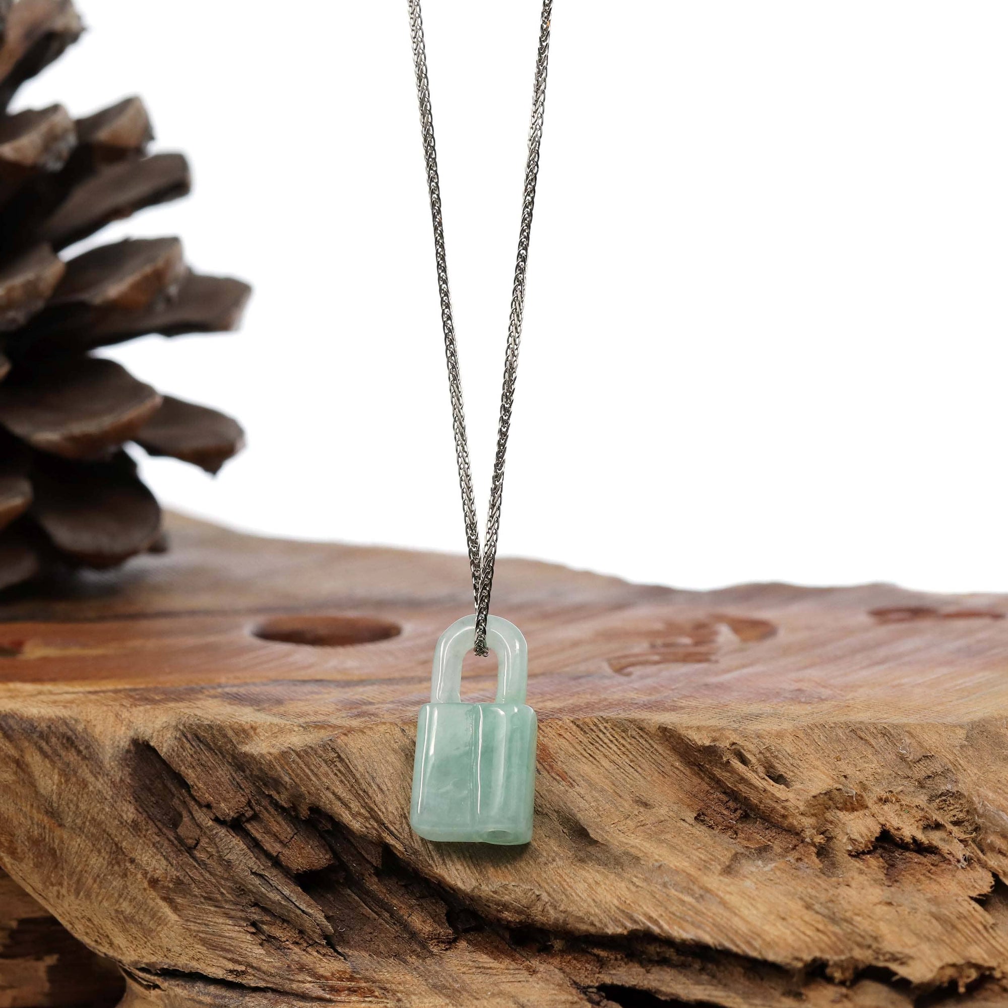 Baikalla Jewelry Jade Pendant Necklace Baikalla Ice and Green Jadeite Jade Lock Necklace Pendant