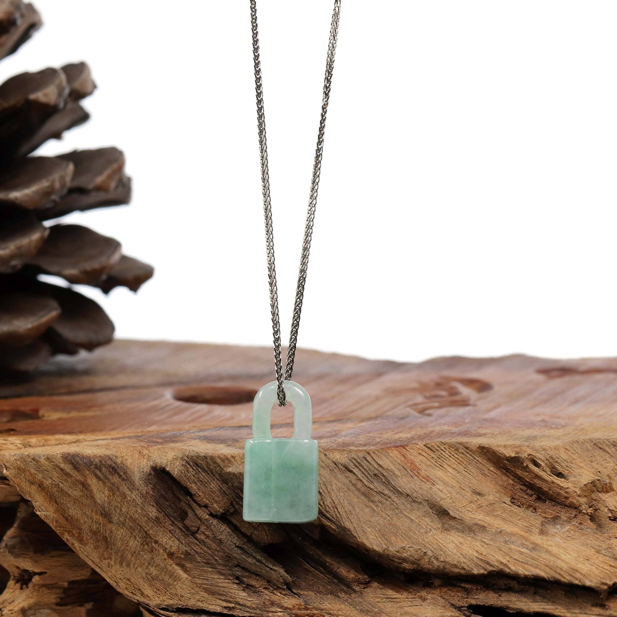 Baikalla Jewelry Jade Pendant Necklace Baikalla Ice and Green Jadeite Jade Lock Necklace Pendant