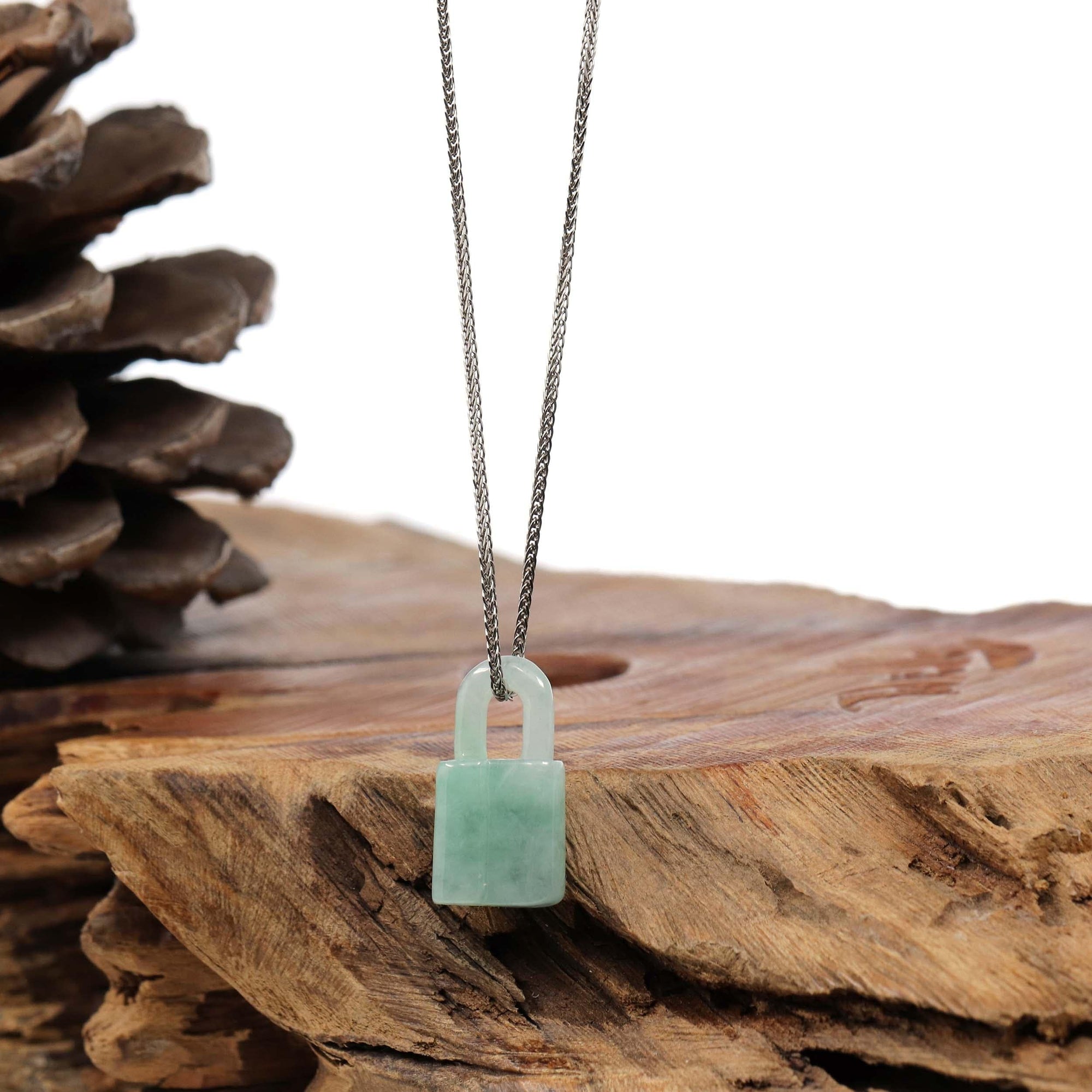 Baikalla Jewelry Jade Pendant Necklace Baikalla Ice and Green Jadeite Jade Lock Necklace Pendant