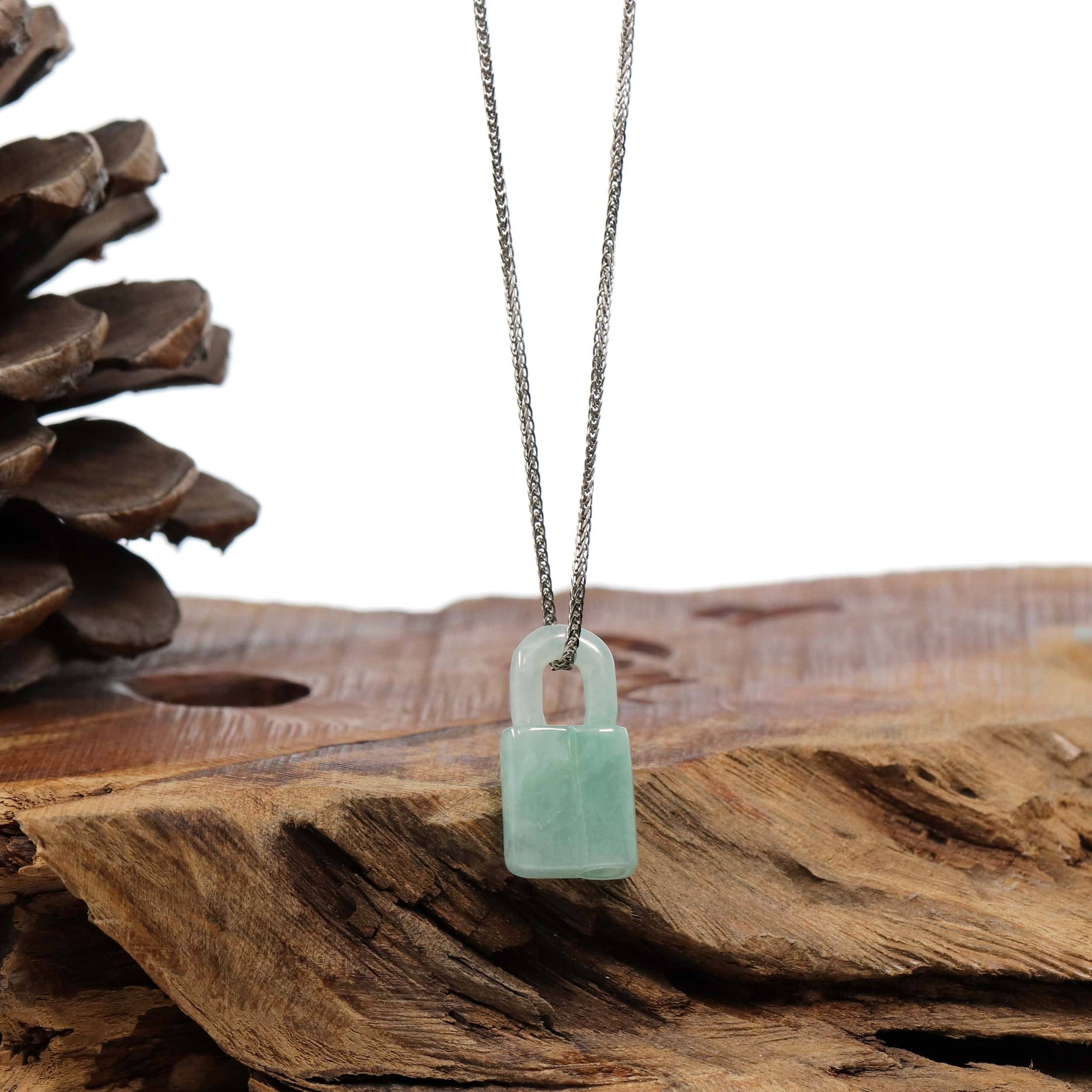 Baikalla Jewelry Jade Pendant Necklace Pedant Only Baikalla Ice and Green Jadeite Jade Lock Necklace Pendant