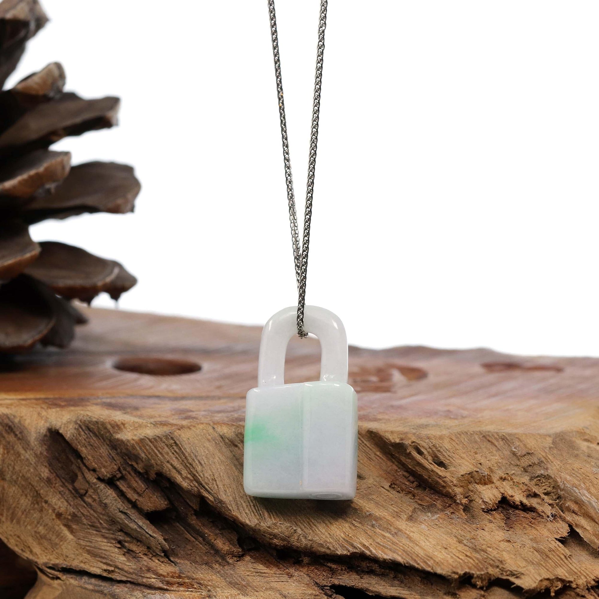 Baikalla Jewelry Jade Pendant Necklace Baikalla Ice White-Green Jadeite Jade Lock Necklace Pendant