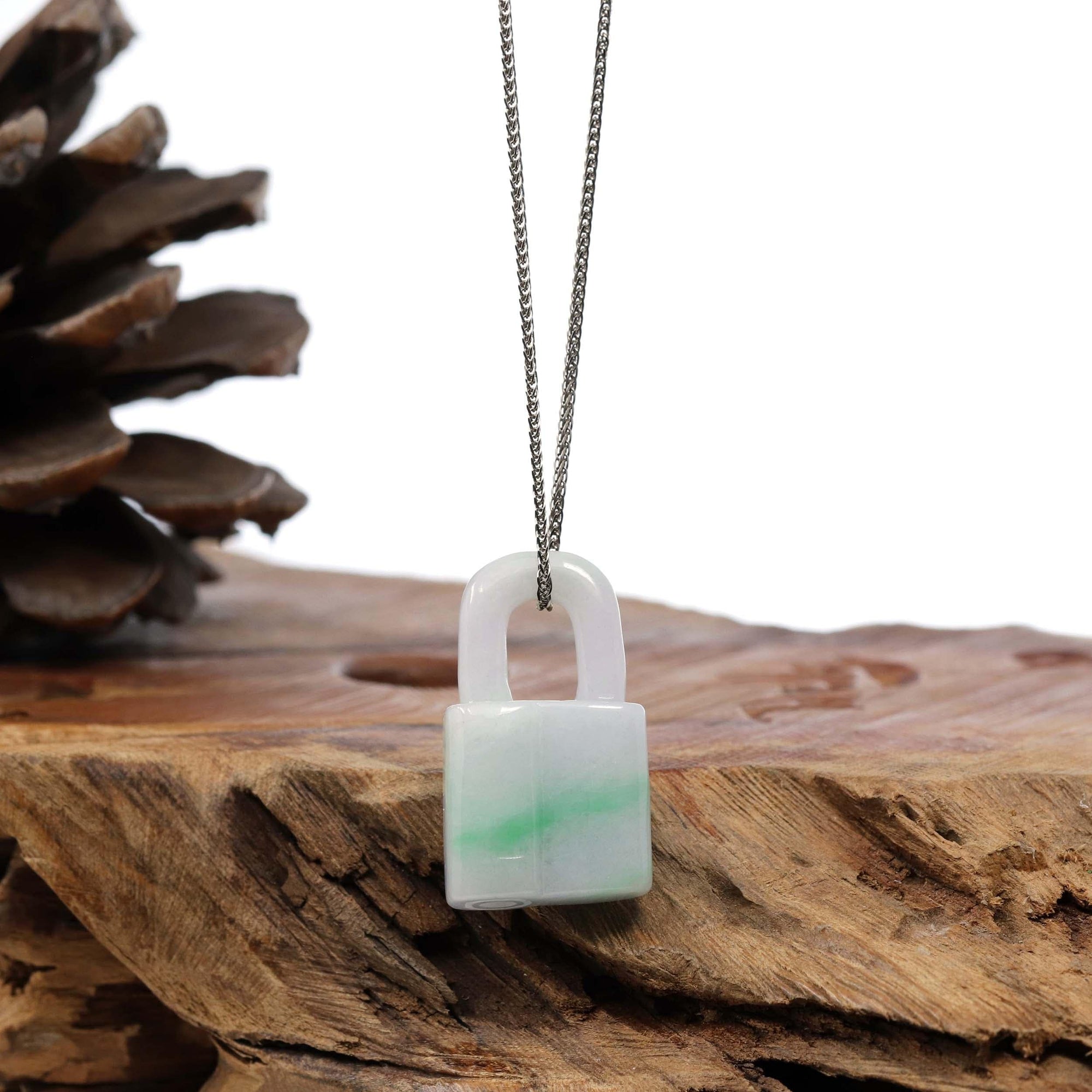 Baikalla Jewelry Jade Pendant Necklace Pedant Only Baikalla Ice White-Green Jadeite Jade Lock Necklace Pendant