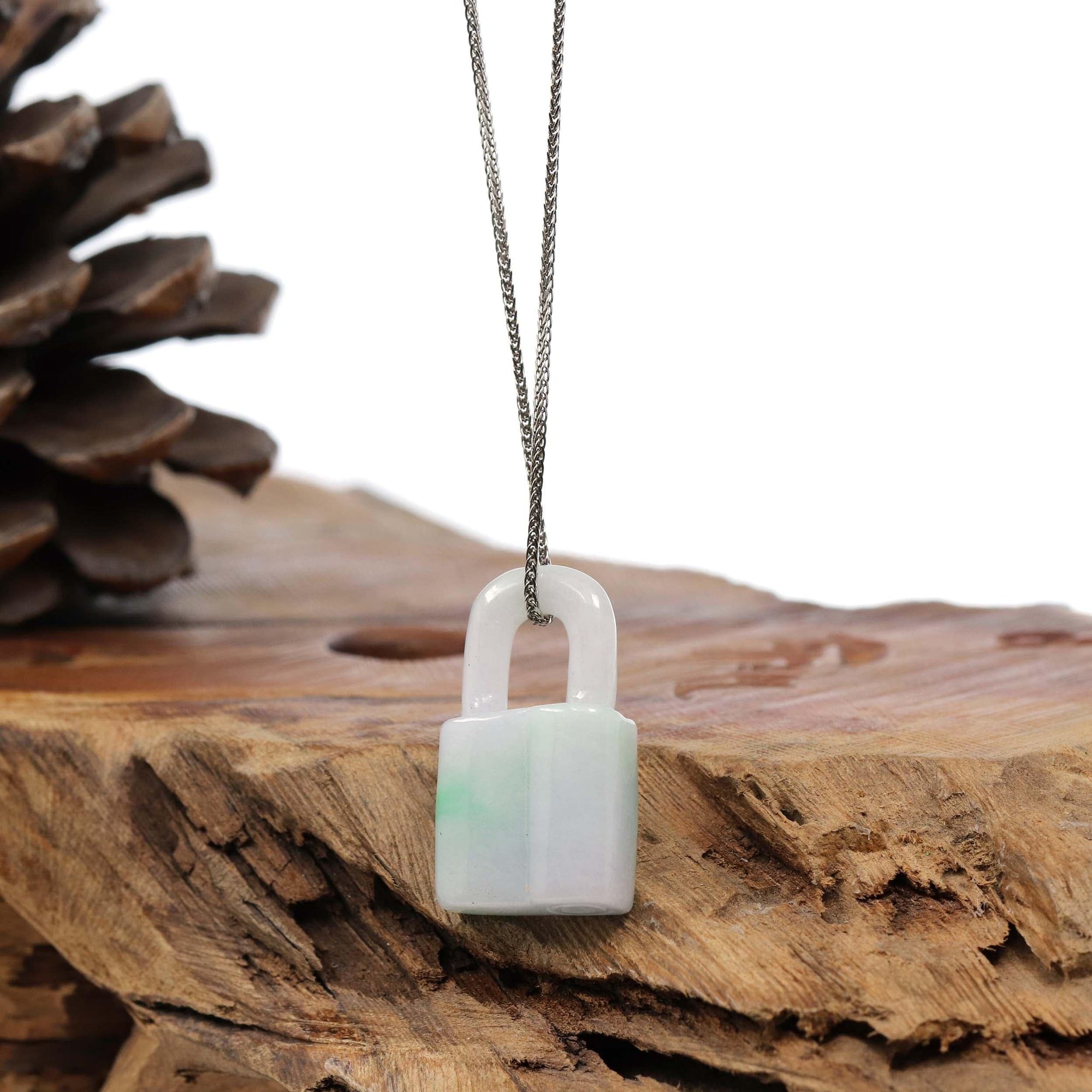 Baikalla Jewelry Jade Pendant Necklace Baikalla Ice White-Green Jadeite Jade Lock Necklace Pendant