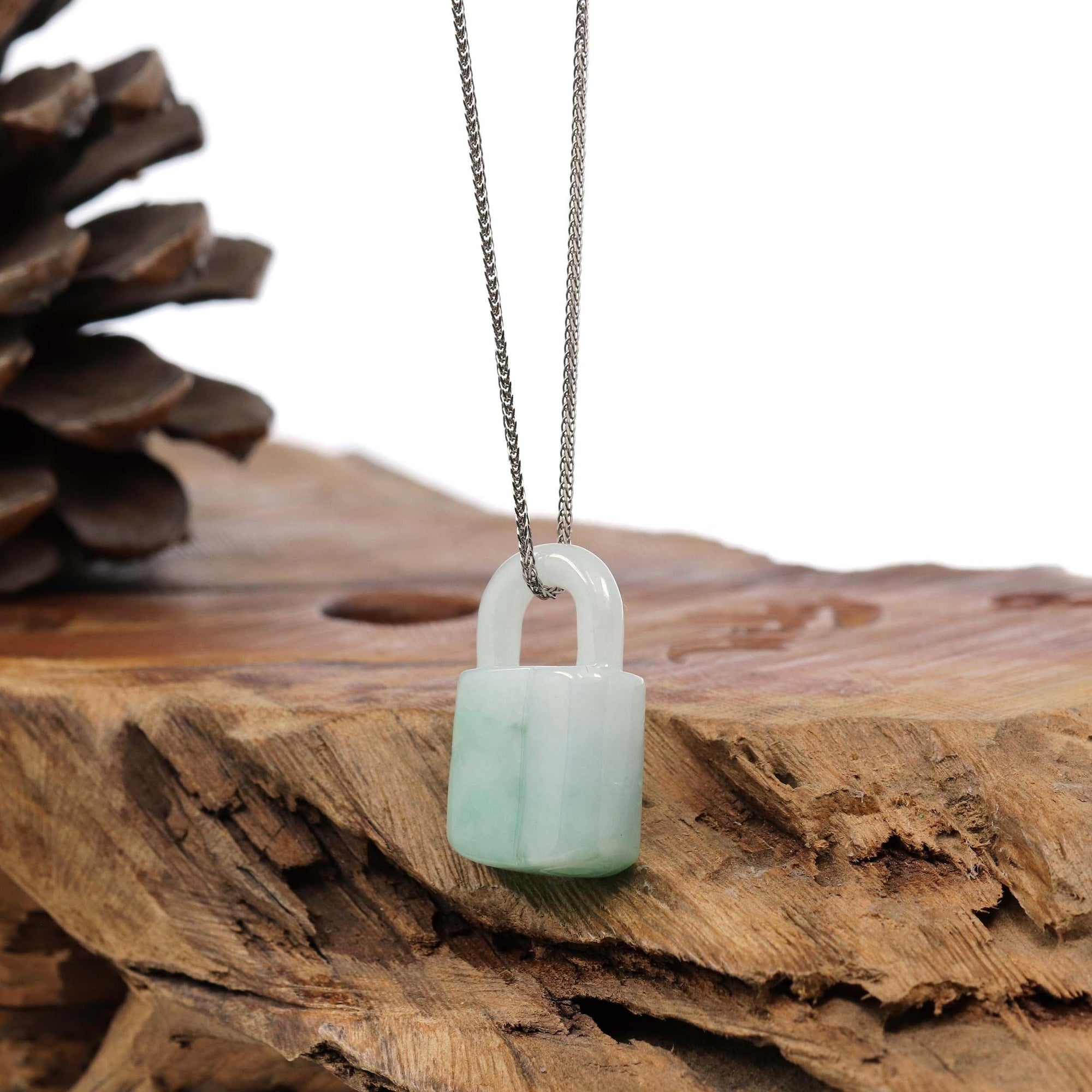 Baikalla Jewelry Jade Pendant Necklace Pedant Only Baikalla Ice White-Green Jadeite Jade Lock Necklace Pendant