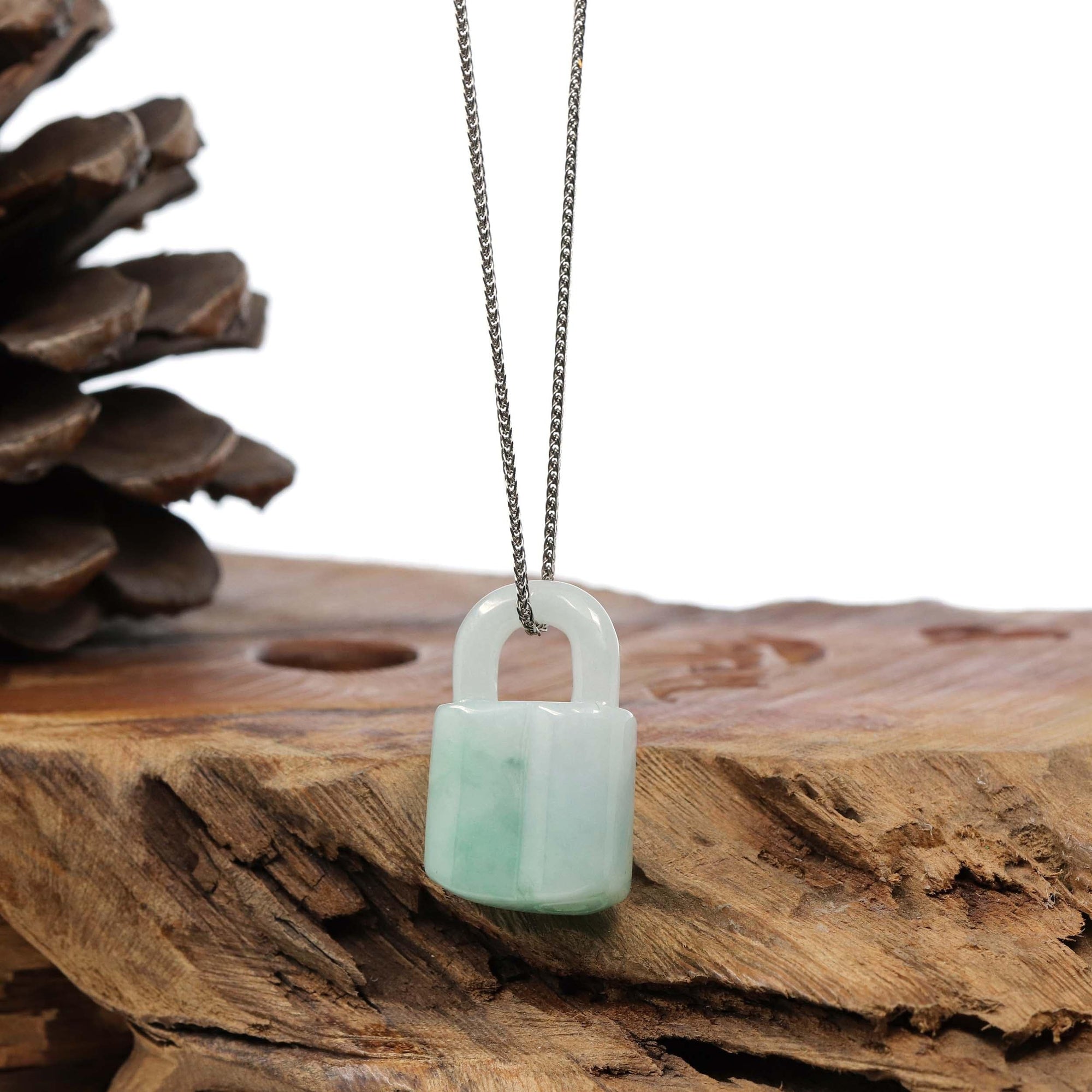 Baikalla Jewelry Jade Pendant Necklace Baikalla Ice White-Green Jadeite Jade Lock Necklace Pendant