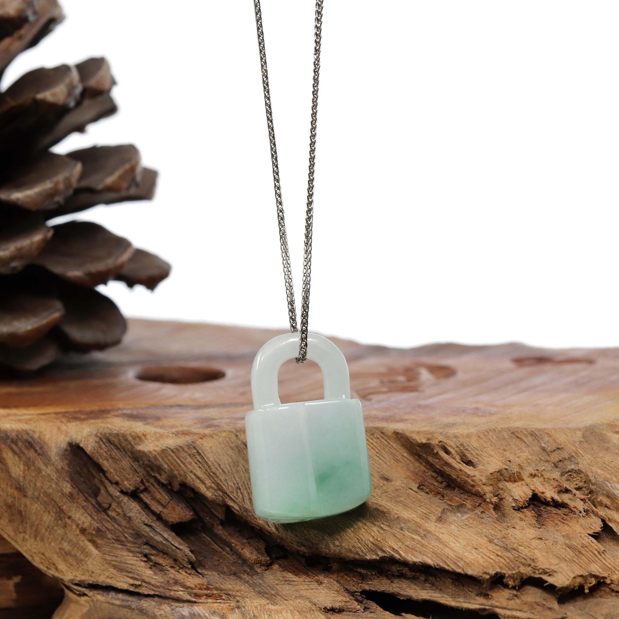 Baikalla Jewelry Jade Pendant Necklace Baikalla Ice White-Green Jadeite Jade Lock Necklace Pendant