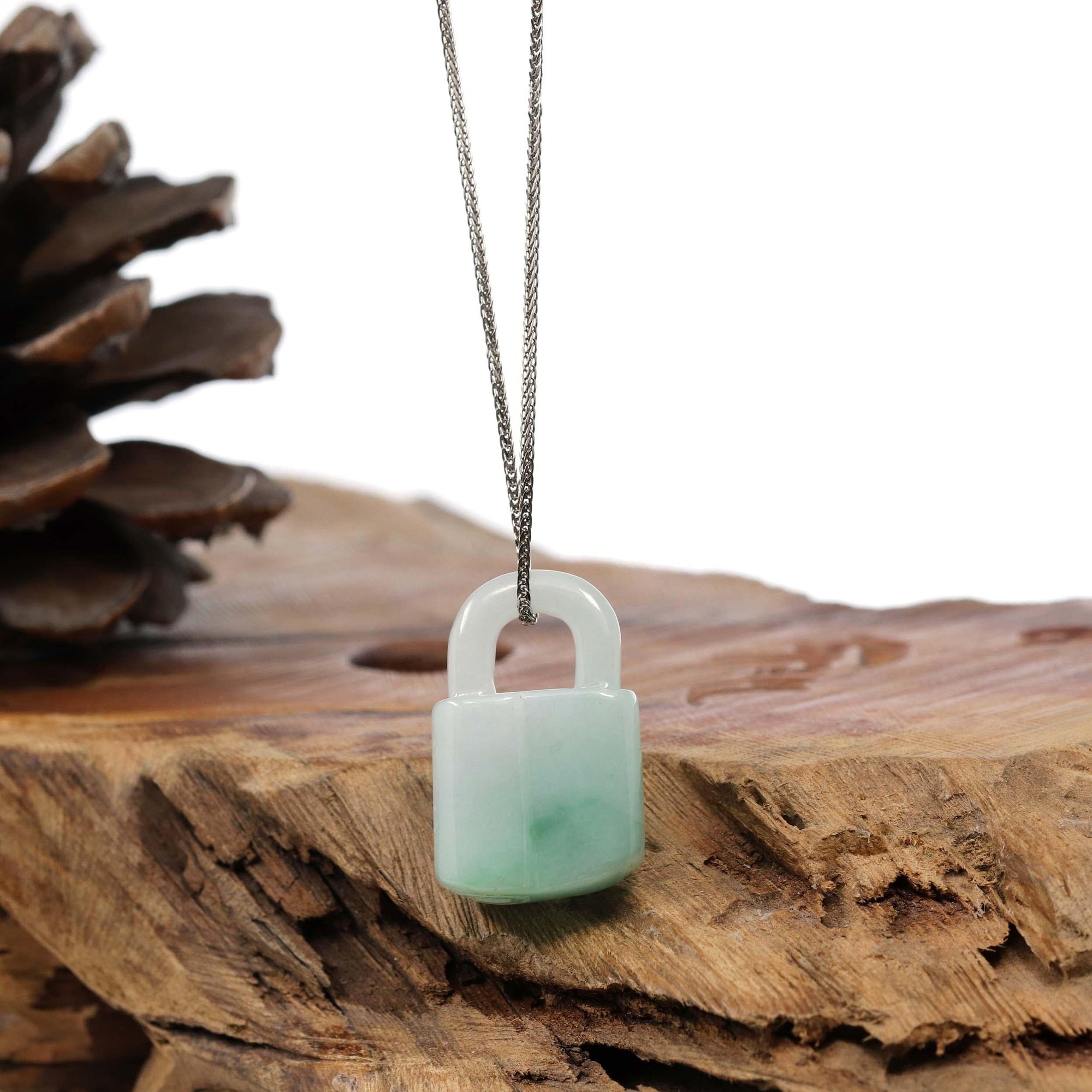 Baikalla Jewelry Jade Pendant Necklace Baikalla Ice White-Green Jadeite Jade Lock Necklace Pendant