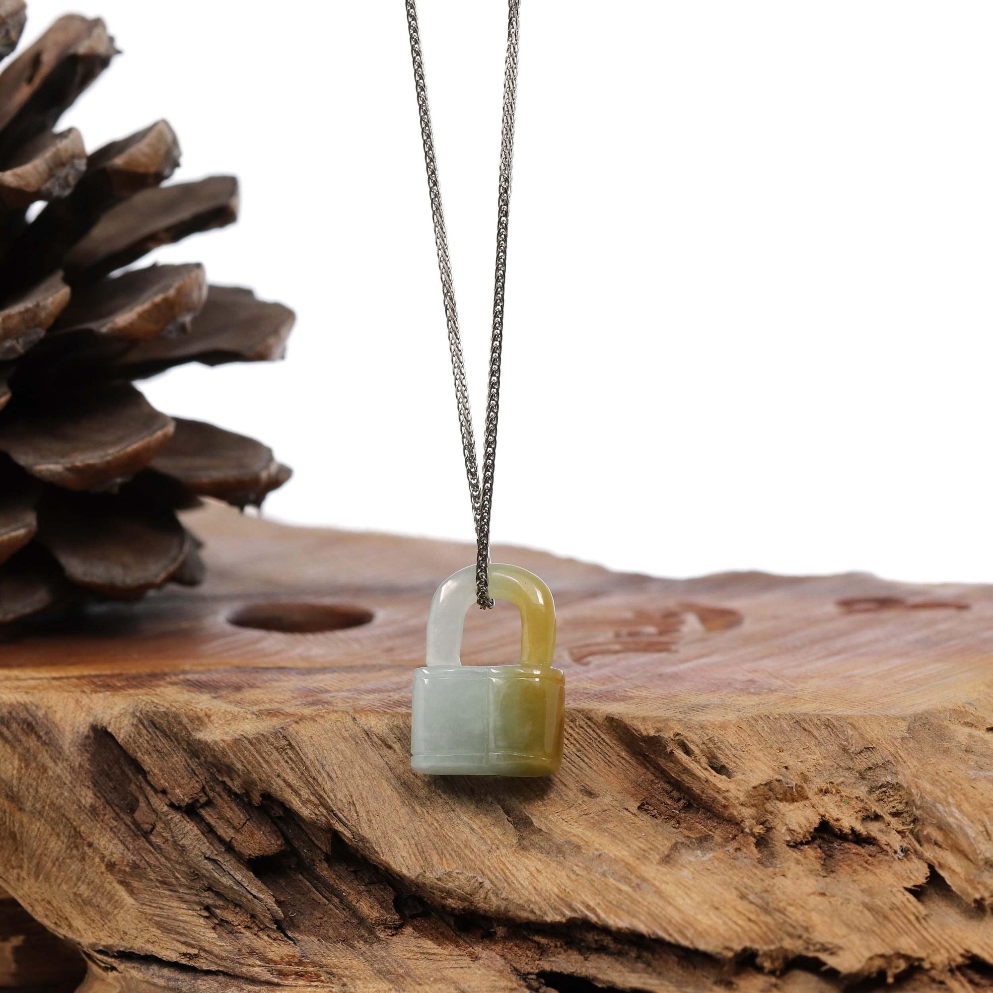 Baikalla Jewelry Jade Pendant Necklace Copy of Baikalla Yellow and Green Jadeite Jade Lock Necklace Pendant