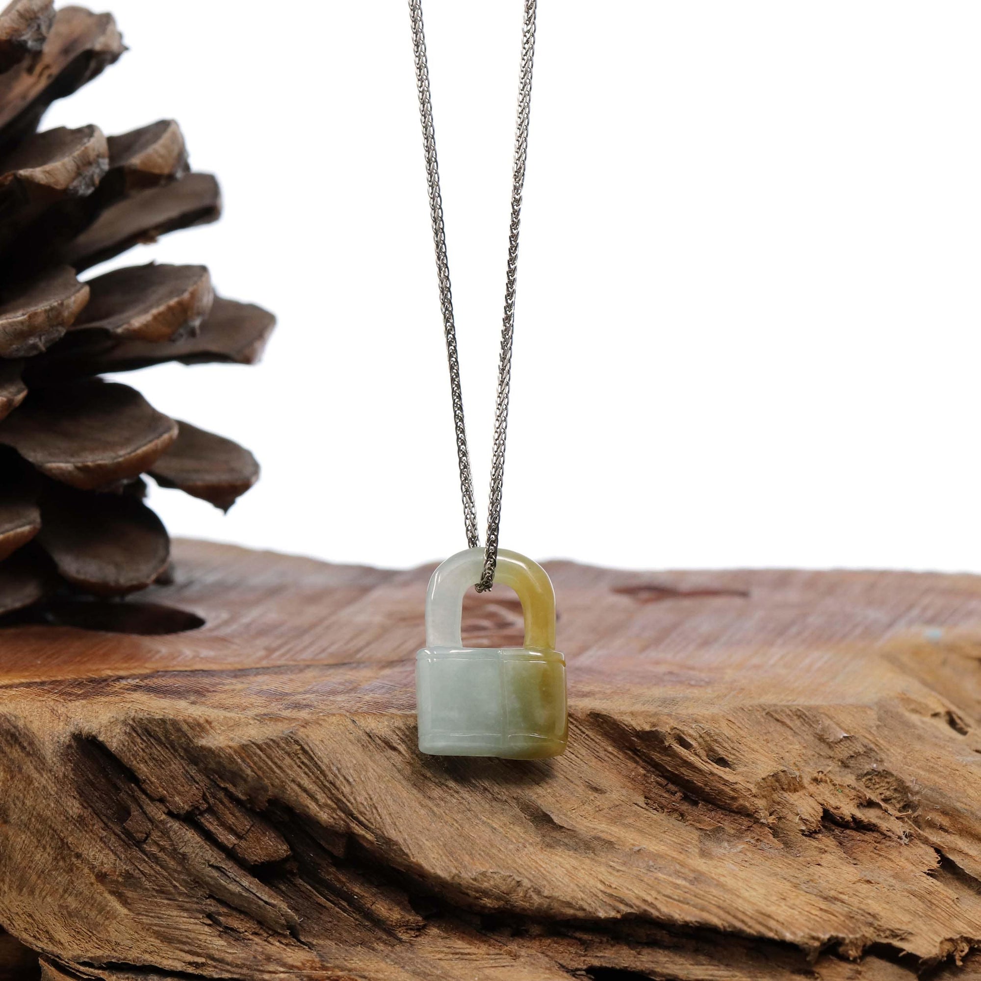 Baikalla Jewelry Jade Pendant Necklace Copy of Baikalla Yellow and Green Jadeite Jade Lock Necklace Pendant