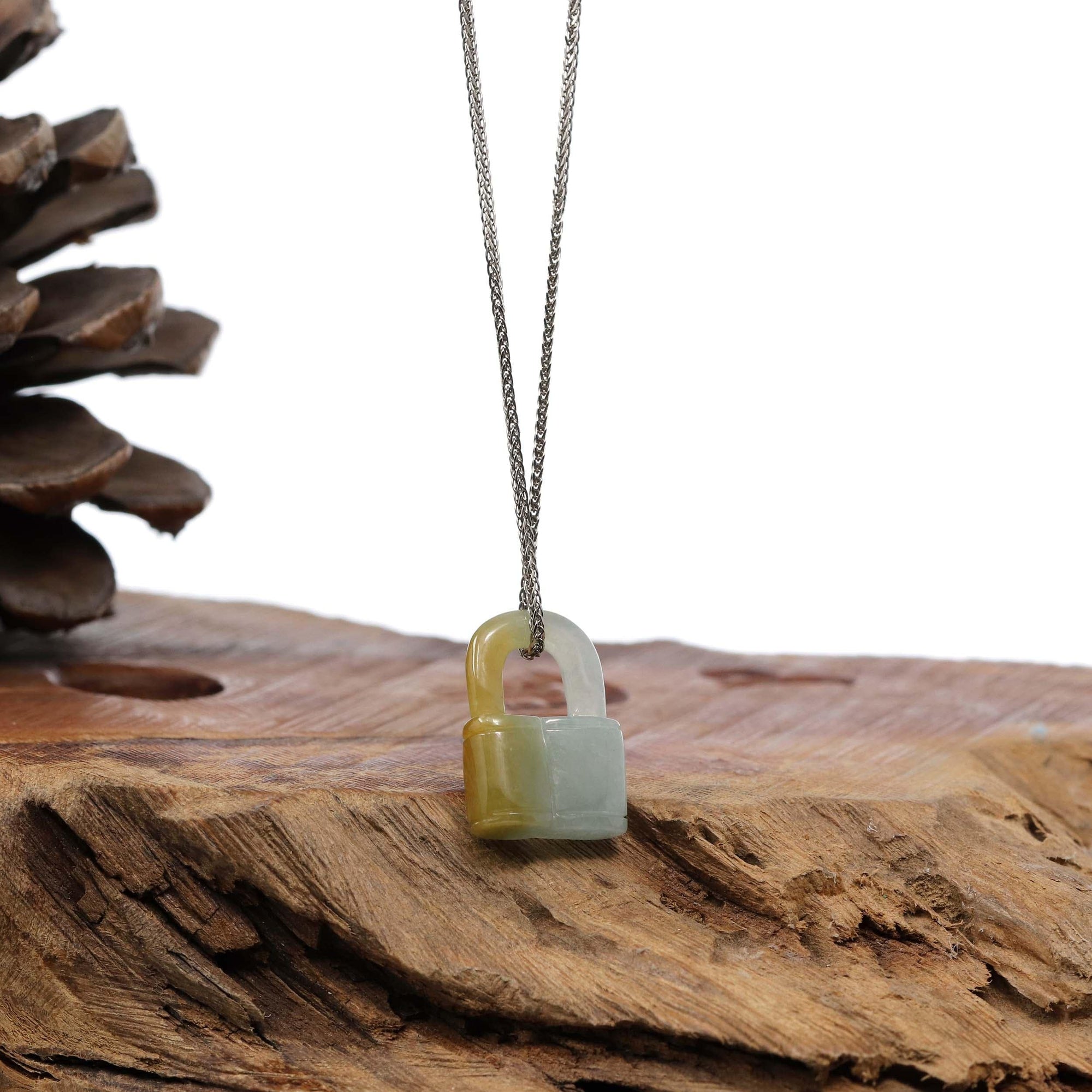 Baikalla Jewelry Jade Pendant Necklace Copy of Baikalla Yellow and Green Jadeite Jade Lock Necklace Pendant