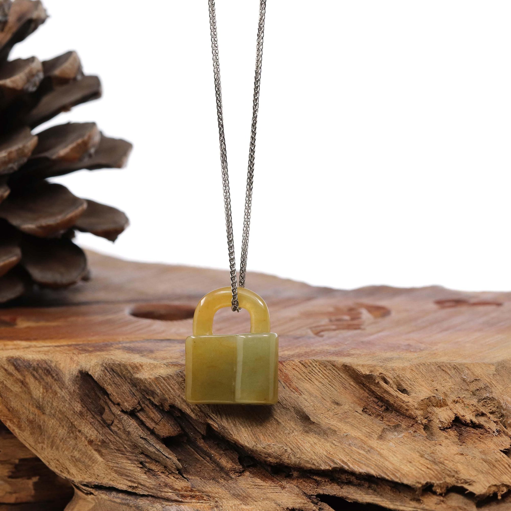 Baikalla Jewelry Jade Pendant Necklace Baikalla Yellow Jadeite Jade Lock Necklace Pendant