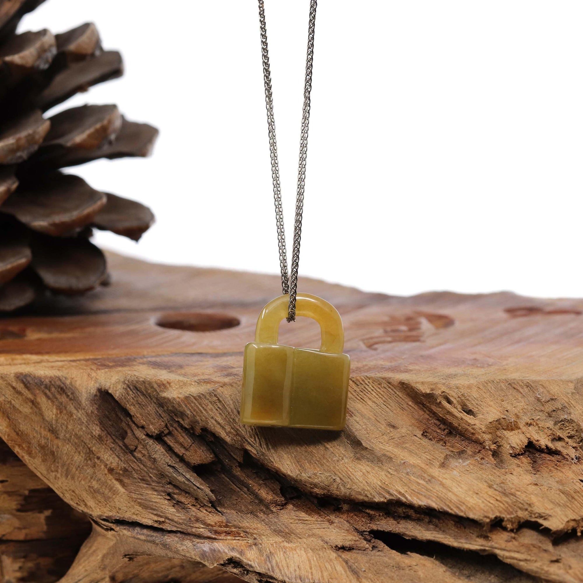 Baikalla Jewelry Jade Pendant Necklace Baikalla Yellow Jadeite Jade Lock Necklace Pendant