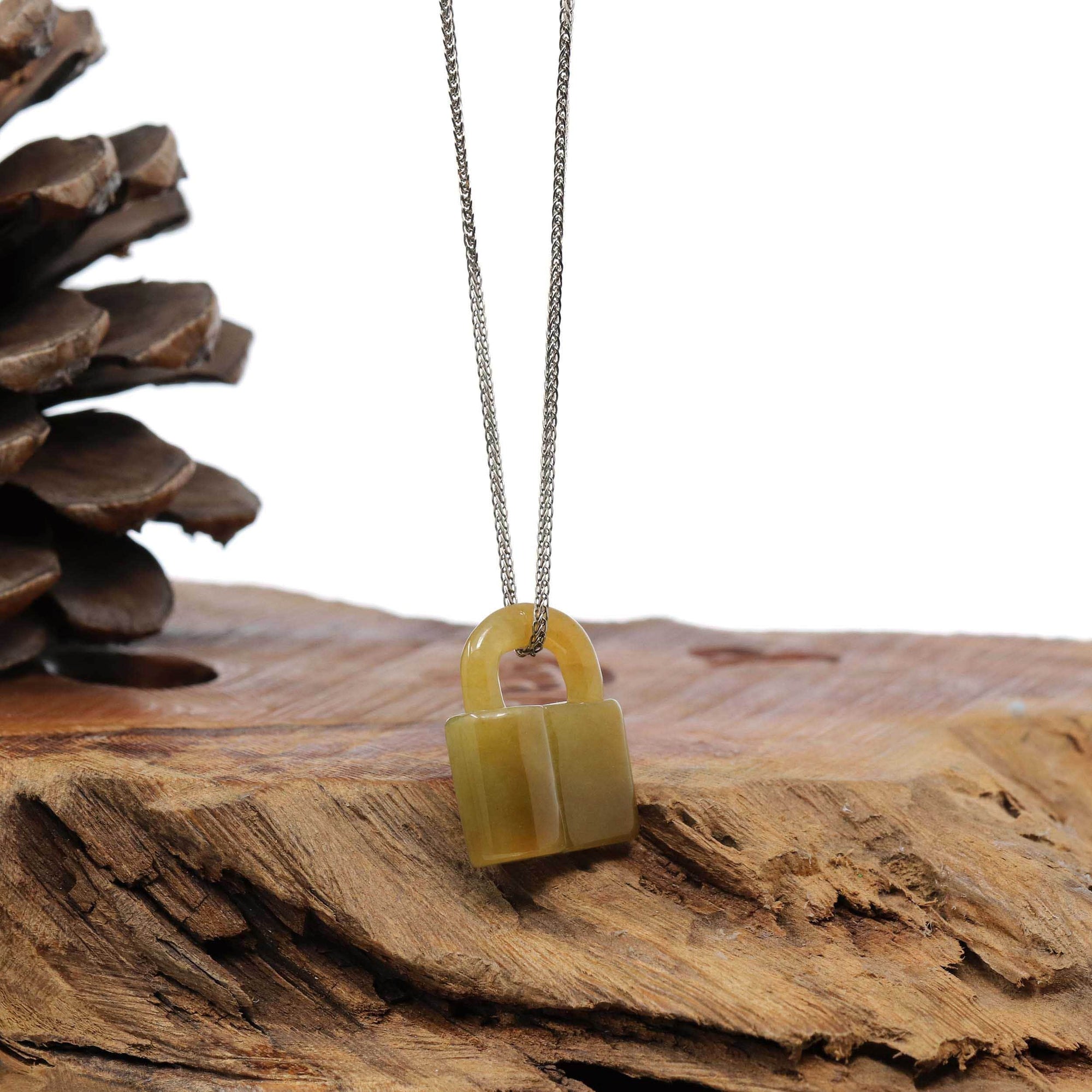 Baikalla Jewelry Jade Pendant Necklace Baikalla Yellow Jadeite Jade Lock Necklace Pendant