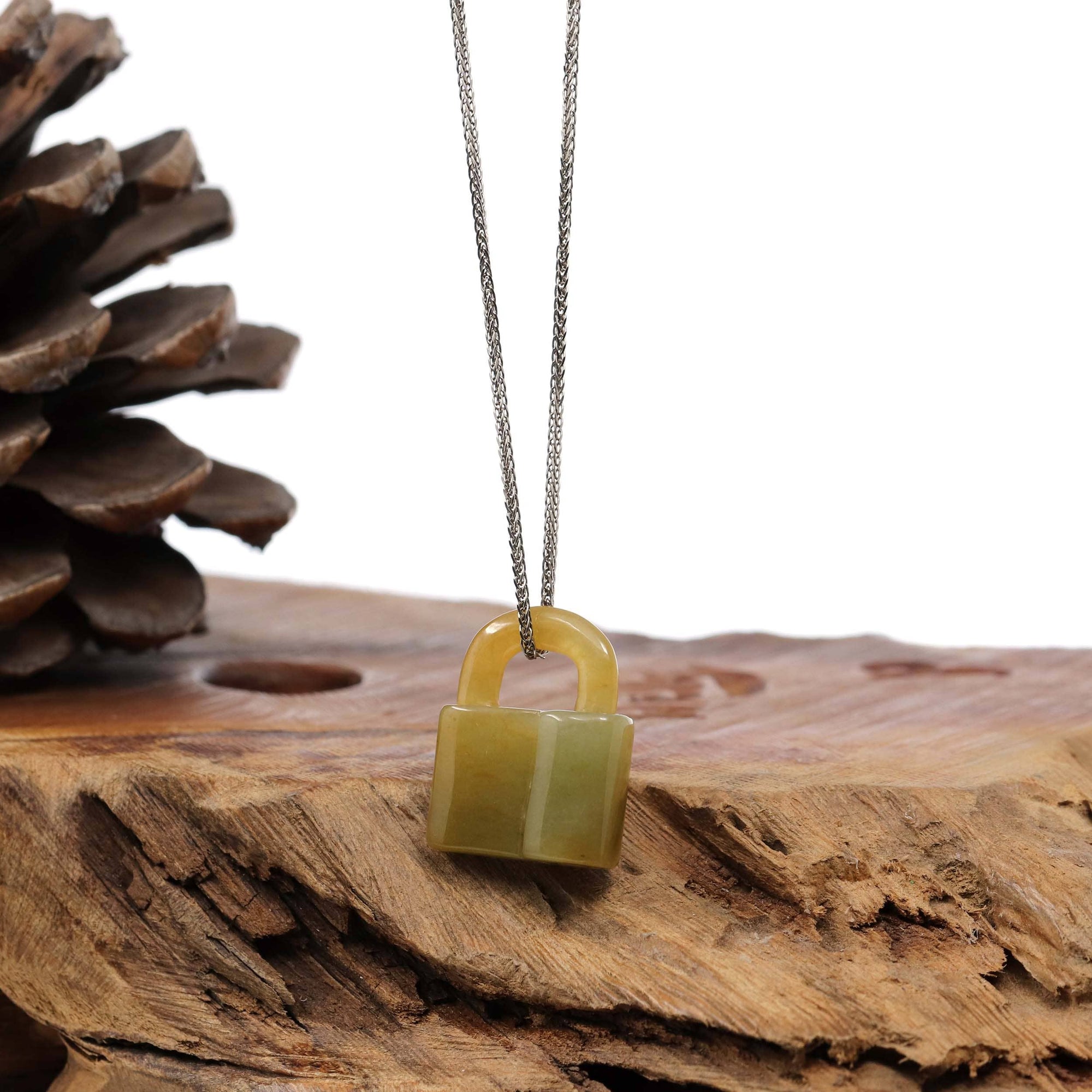 Baikalla Jewelry Jade Pendant Necklace Pedant Only Baikalla Yellow Jadeite Jade Lock Necklace Pendant