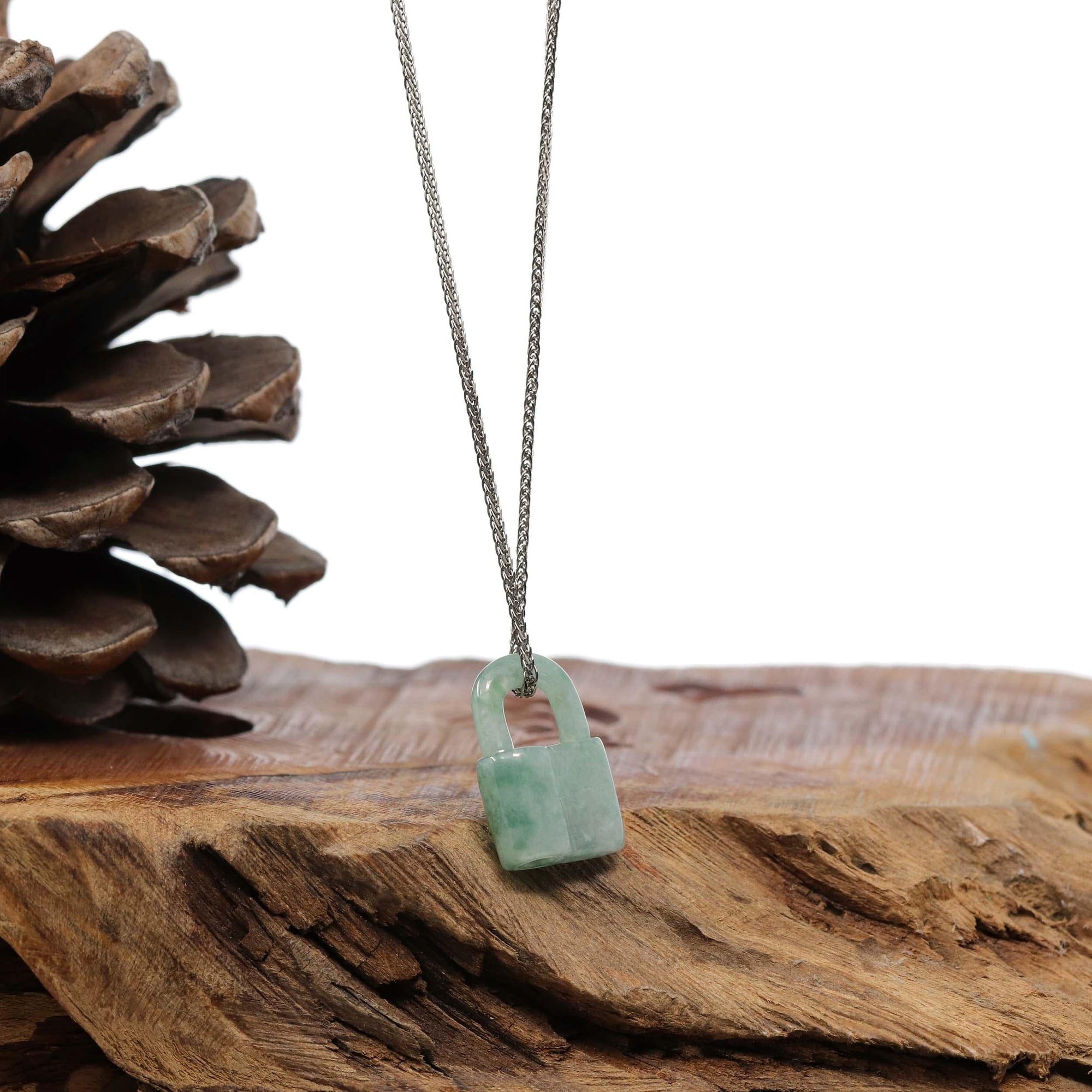 Baikalla Jewelry Jade Pendant Necklace Baikalla Ice Blue-Green Jadeite Jade Lock Necklace Pendant