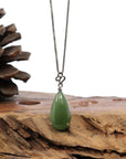 Baikalla Jewelry Jade Pendant Necklace Baikalla™ "Classic Tear-Drop" Sterling Silver Green Jade Tear Drop Pendant Necklace