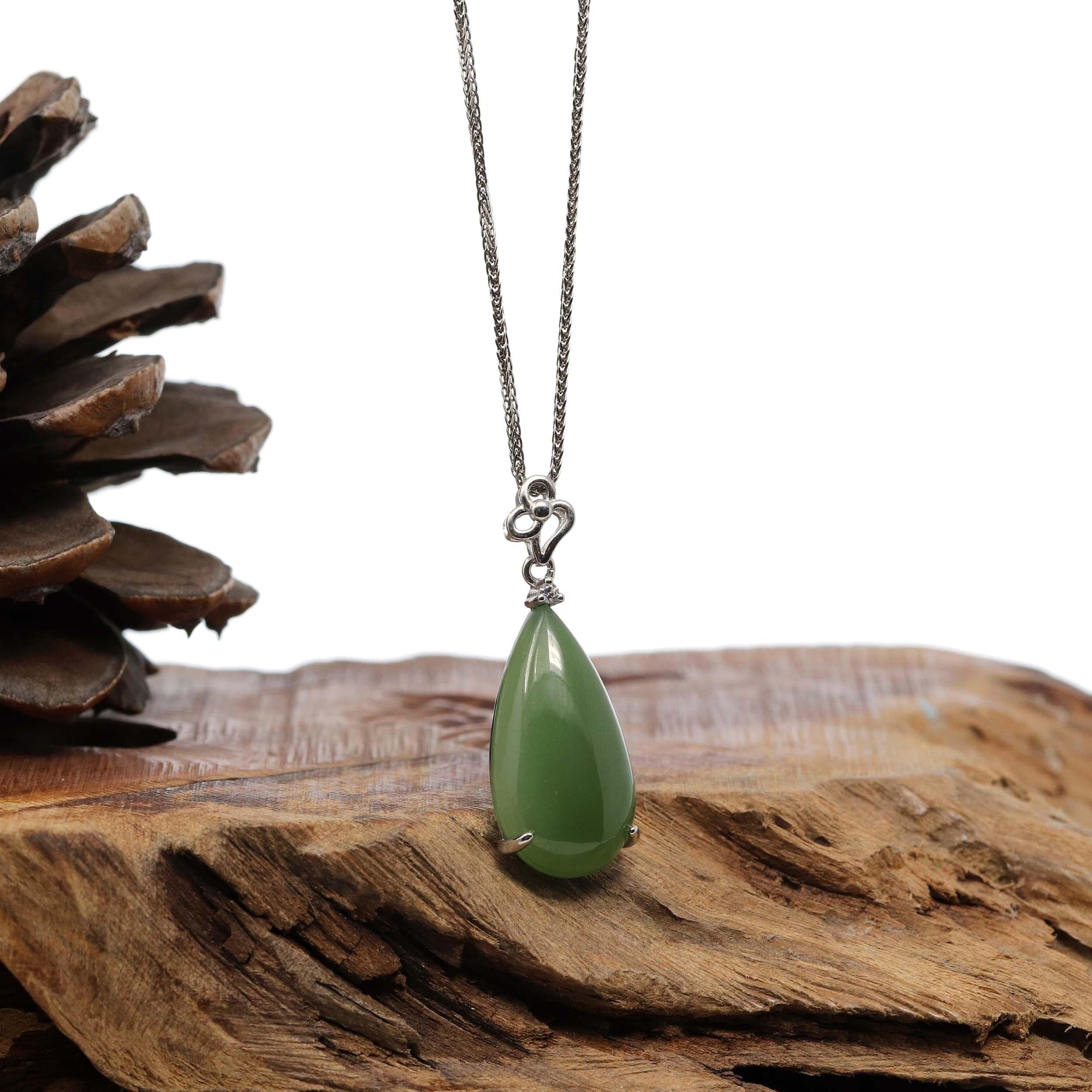 Baikalla Jewelry Jade Pendant Necklace Pendant Only Baikalla™ "Classic Tear-Drop" Sterling Silver Green Jade Tear Drop Pendant Necklace