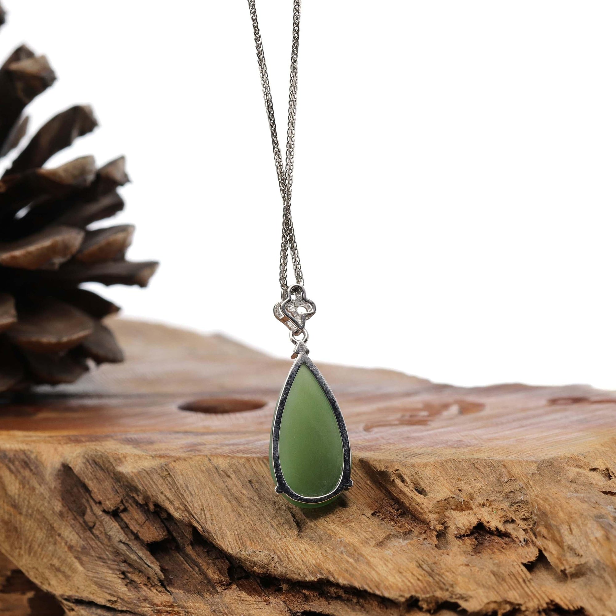 Baikalla Jewelry Jade Pendant Necklace Baikalla™ "Classic Tear-Drop" Sterling Silver Green Jade Tear Drop Pendant Necklace