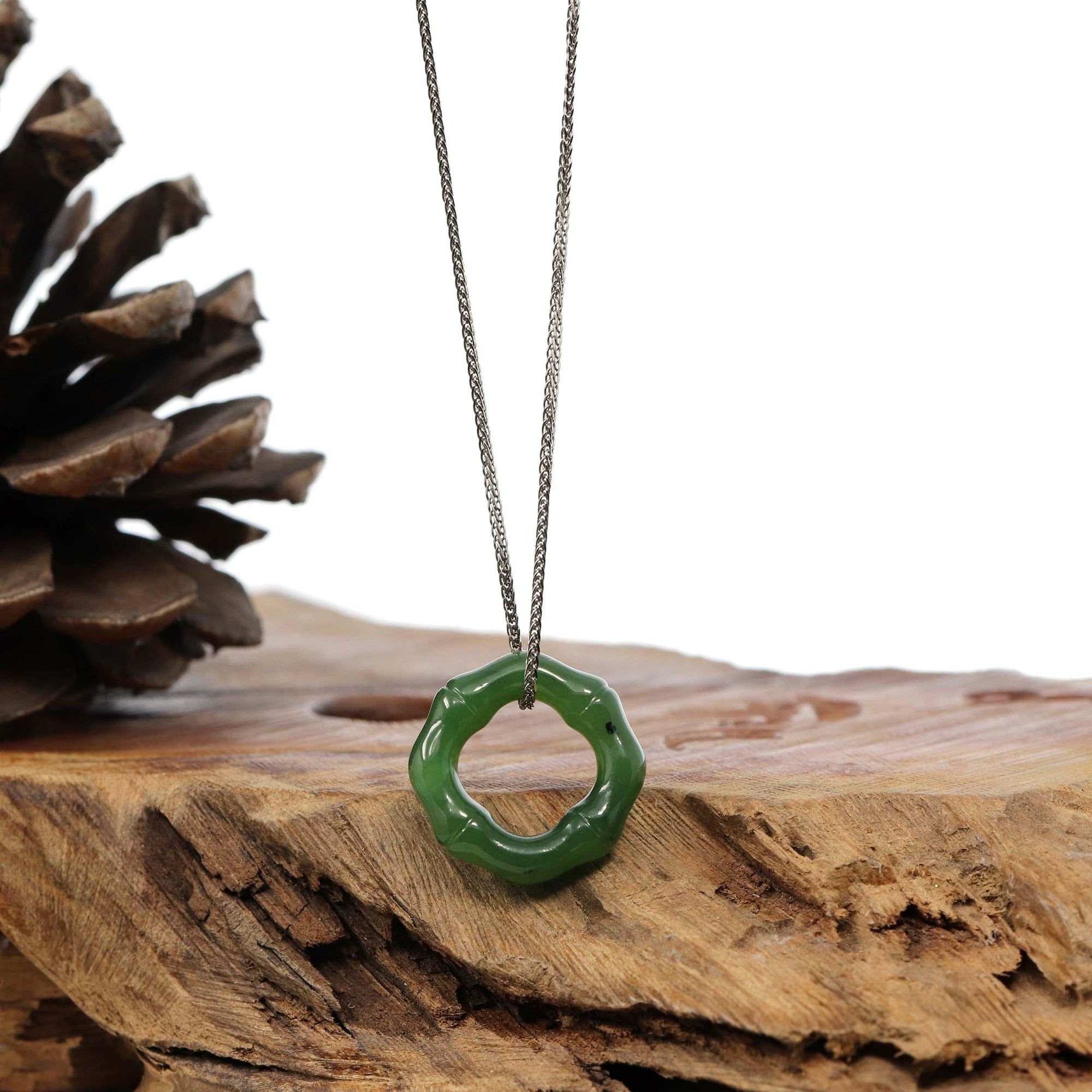 Baikalla Jewelry Jade Pendant Necklace &quot;Good Luck Button&quot; Green Nephrite Jade Pendant Necklace