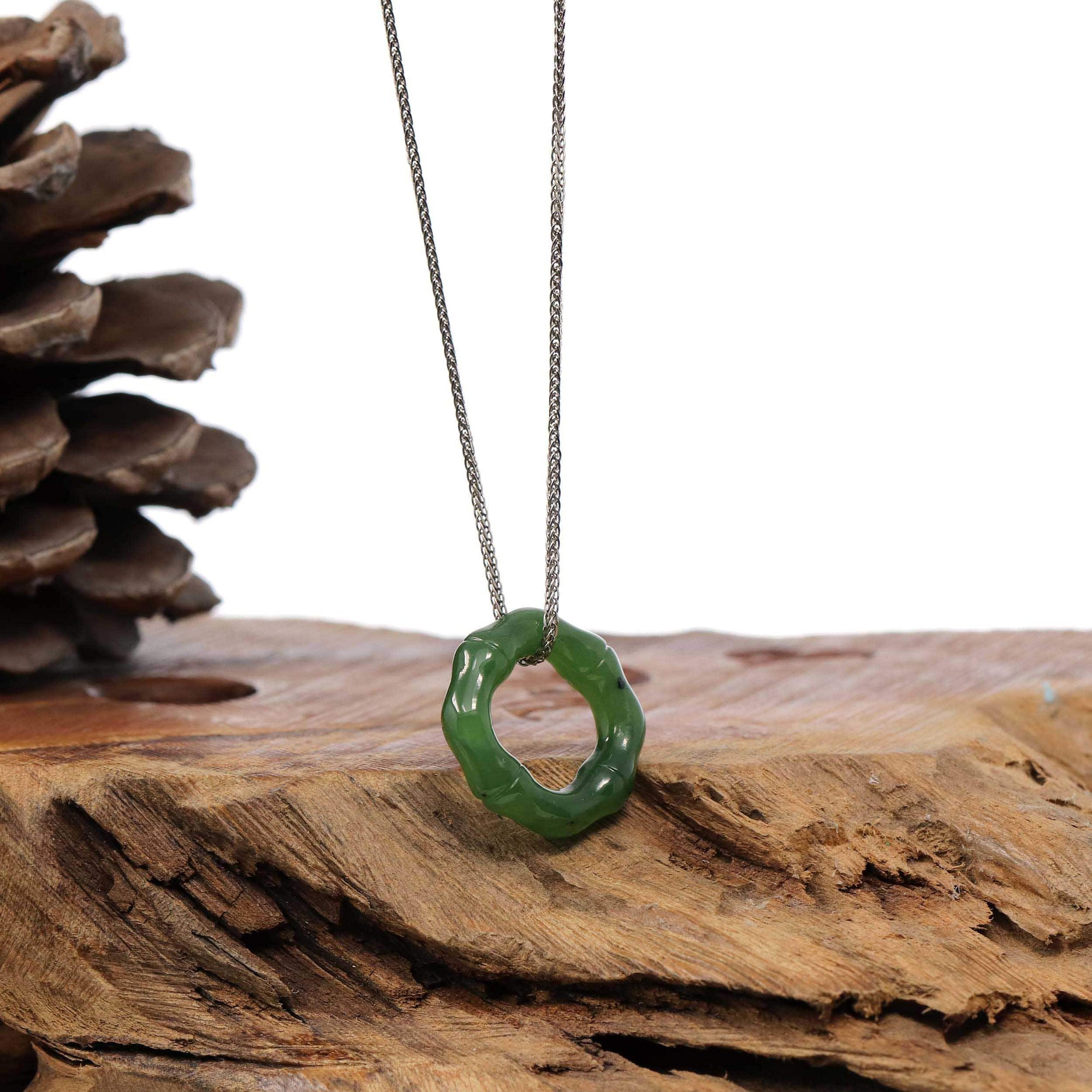 Baikalla Jewelry Jade Pendant Necklace Pedant Only &quot;Good Luck Button&quot; Green Nephrite Jade Pendant Necklace