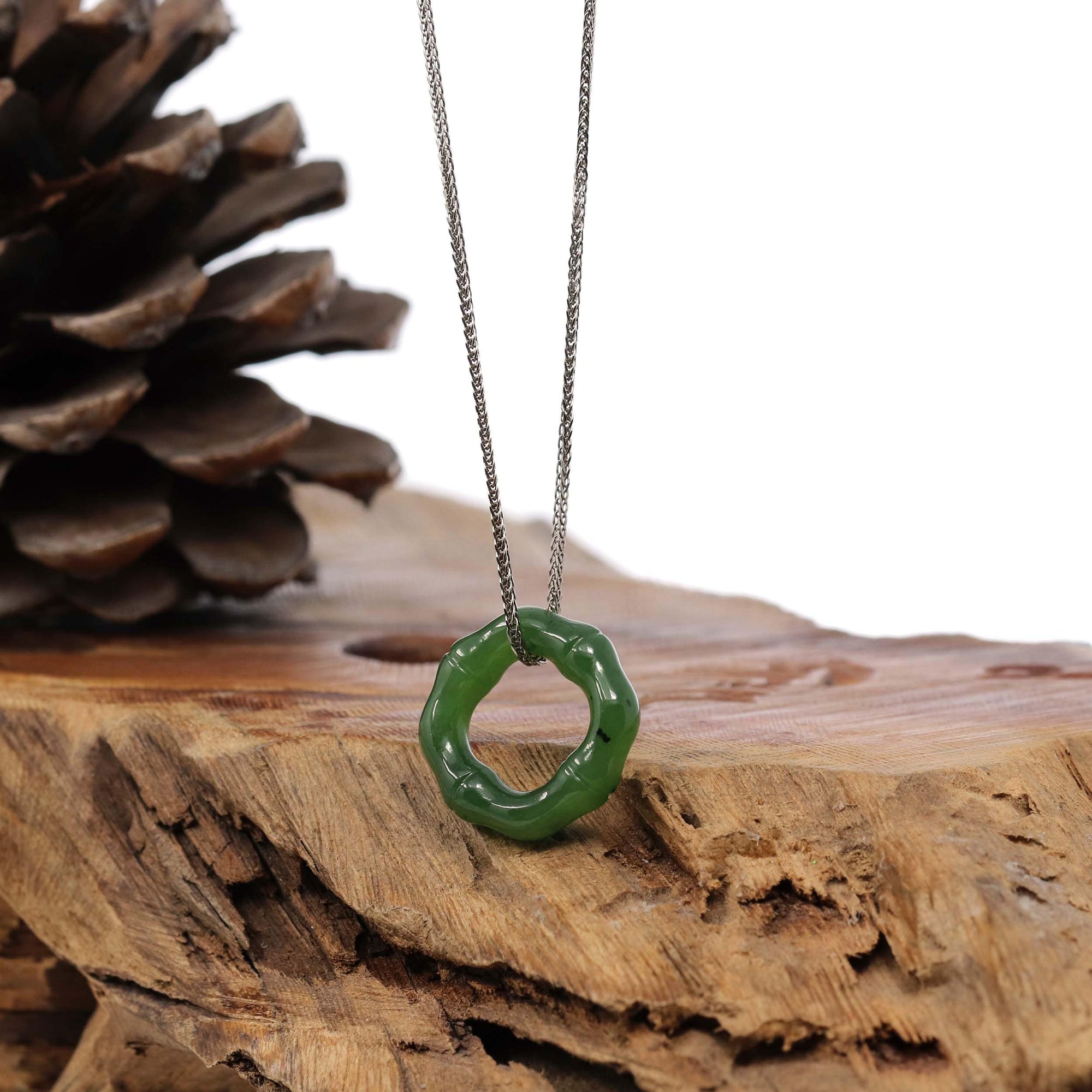 Baikalla Jewelry Jade Pendant Necklace &quot;Good Luck Button&quot; Green Nephrite Jade Pendant Necklace