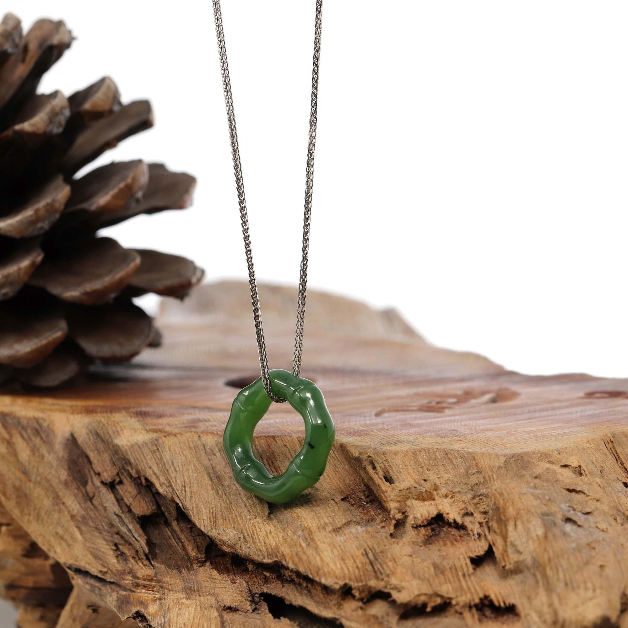 Baikalla Jewelry Jade Pendant Necklace "Good Luck Button" Green Nephrite Jade Pendant Necklace