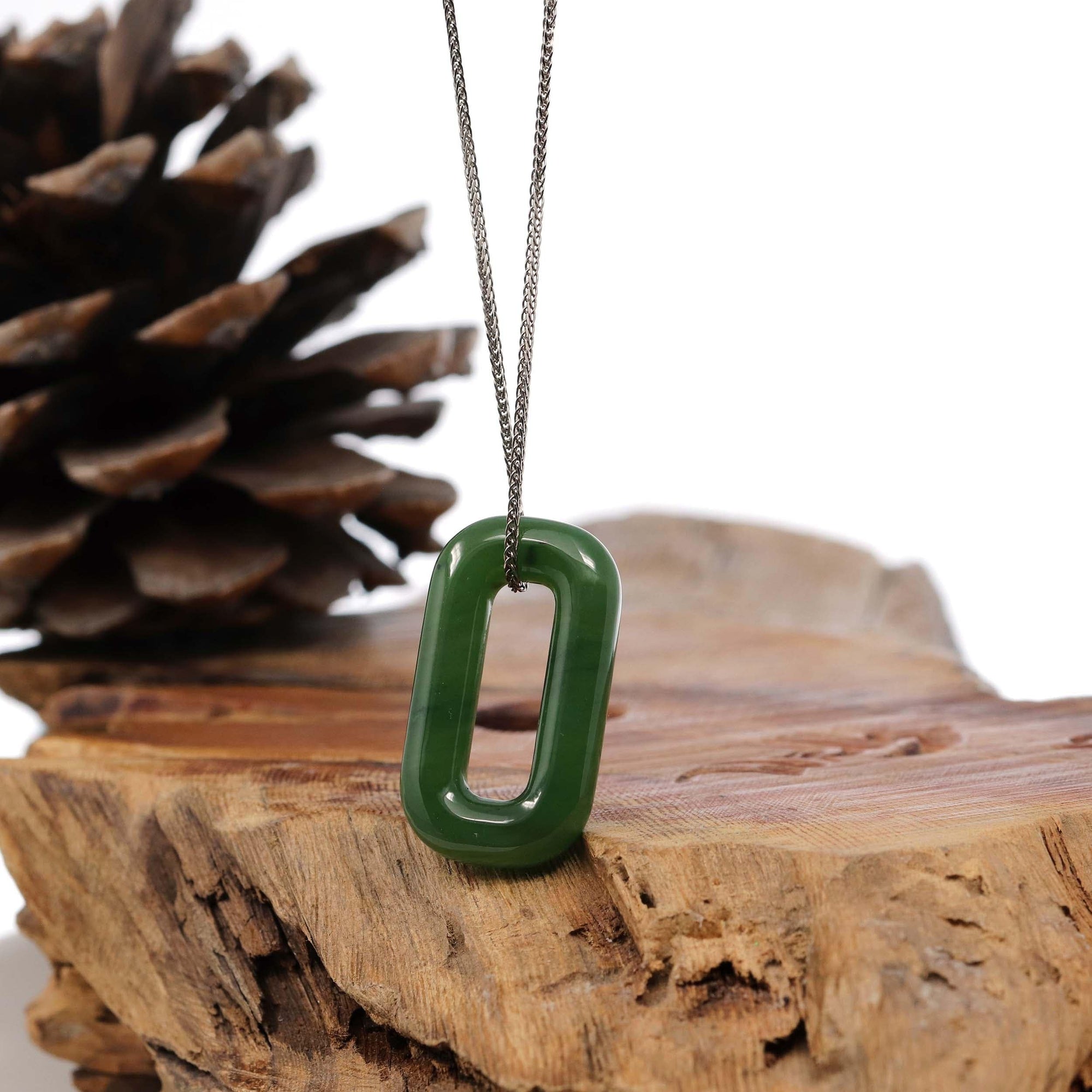 Baikalla Jewelry Jade Pendant Necklace Green Nephrite Infinity Jade Pendant Necklace