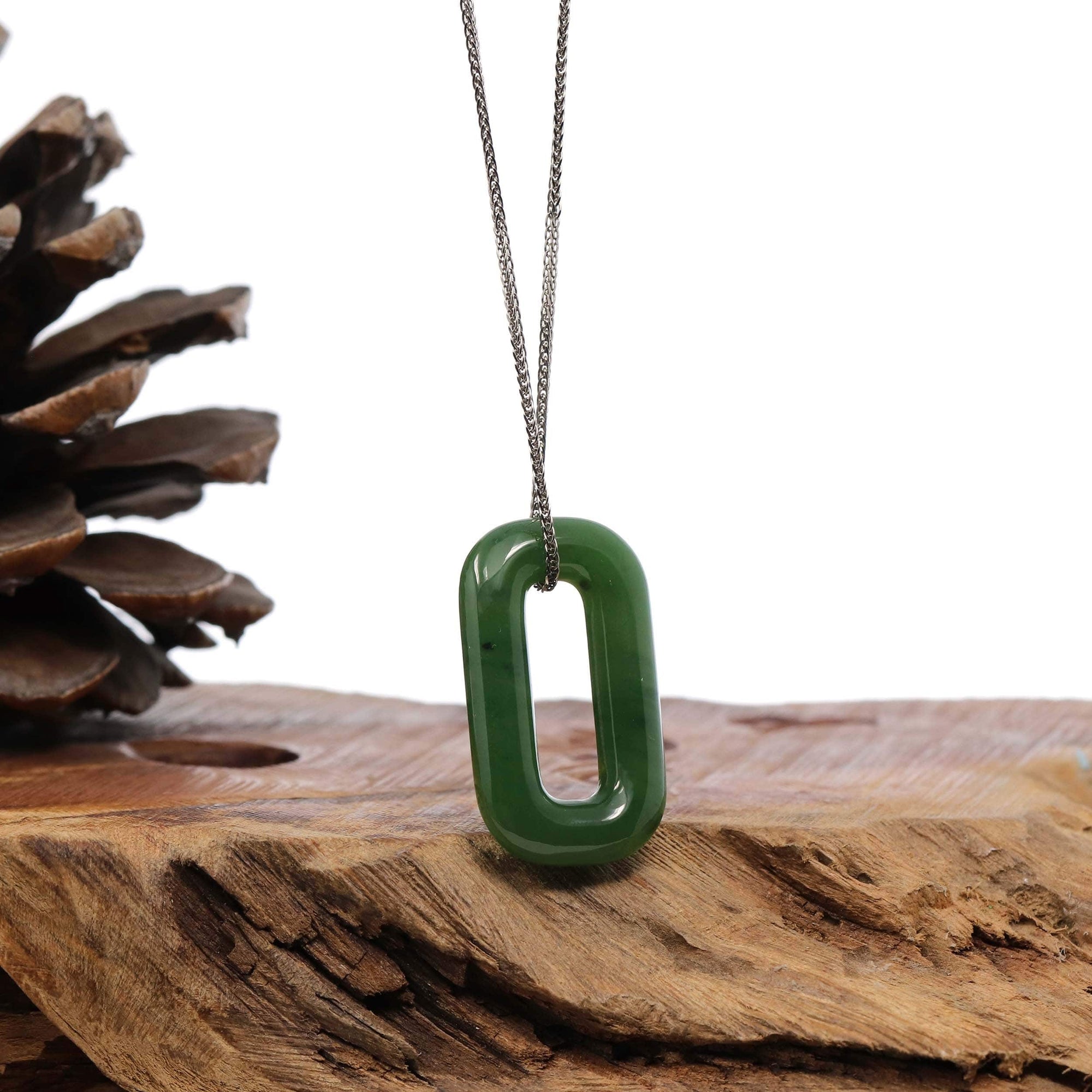 Baikalla Jewelry Jade Pendant Necklace Green Nephrite Infinity Jade Pendant Necklace