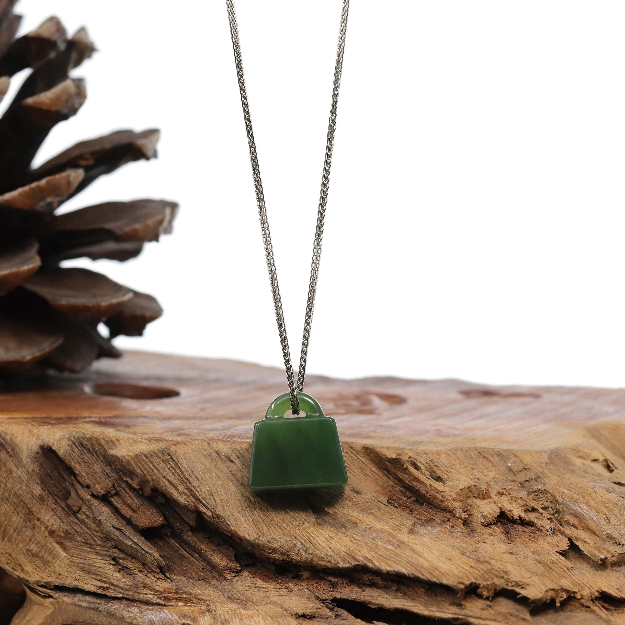 Baikalla Jewelry Jade Pendant Necklace Green Nephrite Jade Lock Pendant Necklace