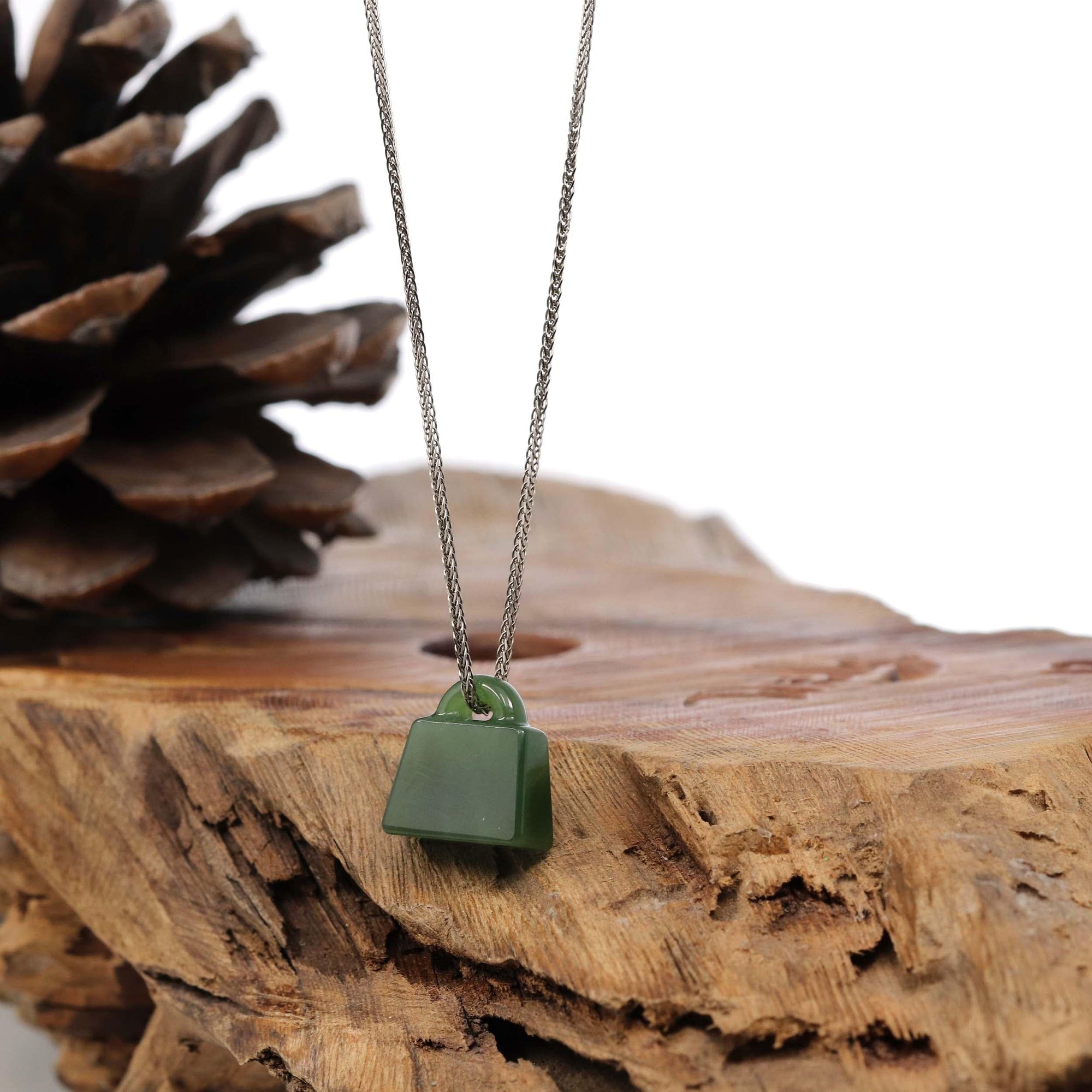 Baikalla Jewelry Jade Pendant Necklace Green Nephrite Jade Lock Pendant Necklace